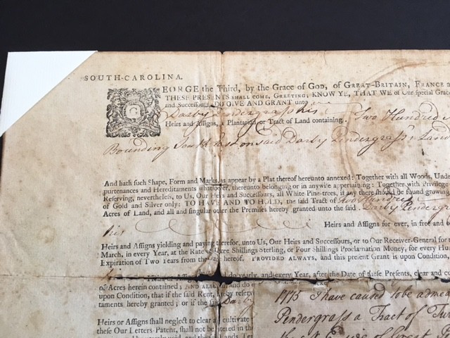 1775 Land Grant SIGNED Lord William Campbell, Last Royal Governor SOUTH CAROLINA