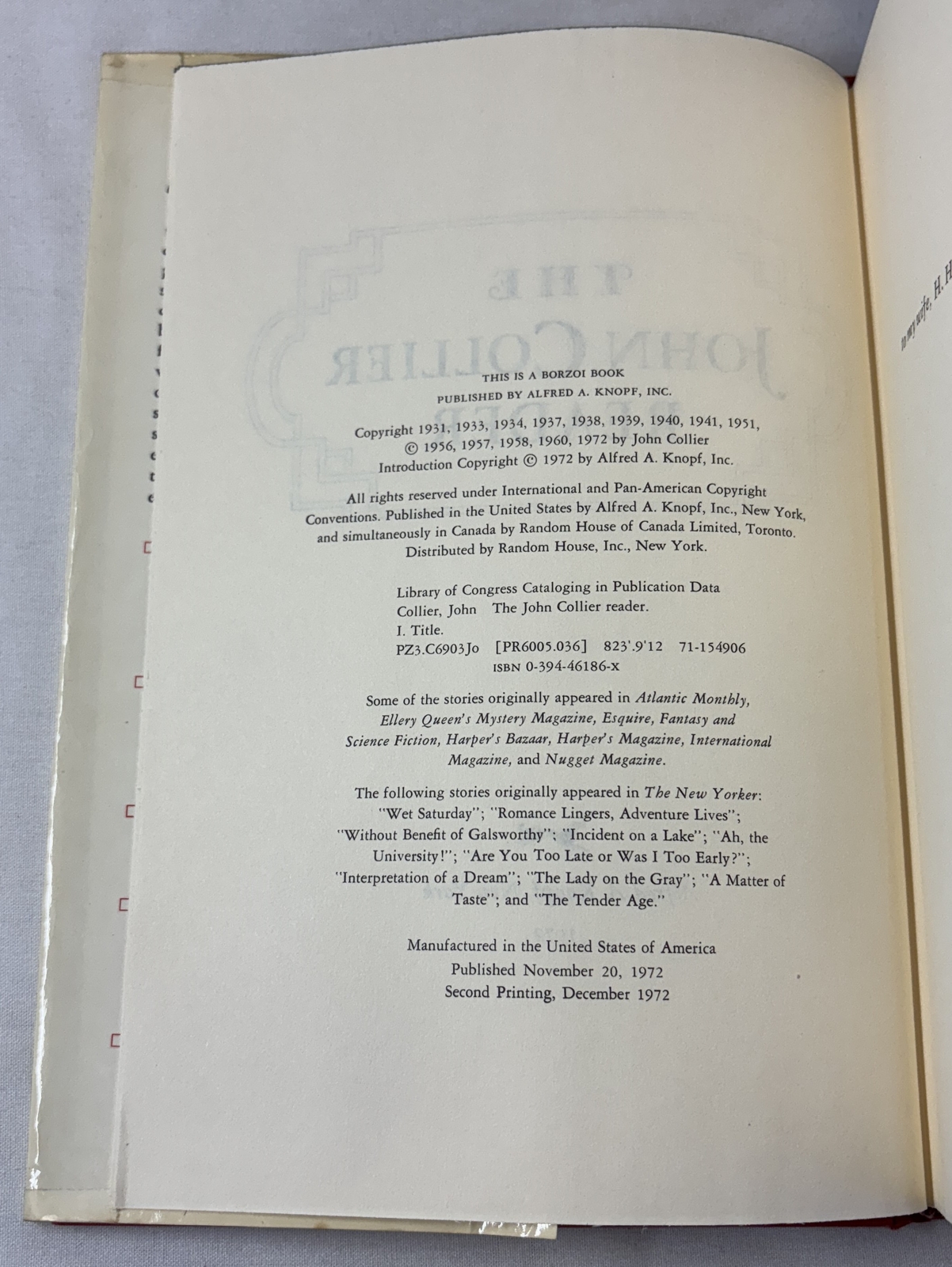 1972 hc dj 2nd print JOHN COLLIER READER ~ jacket clipped+has tears,tape+wear