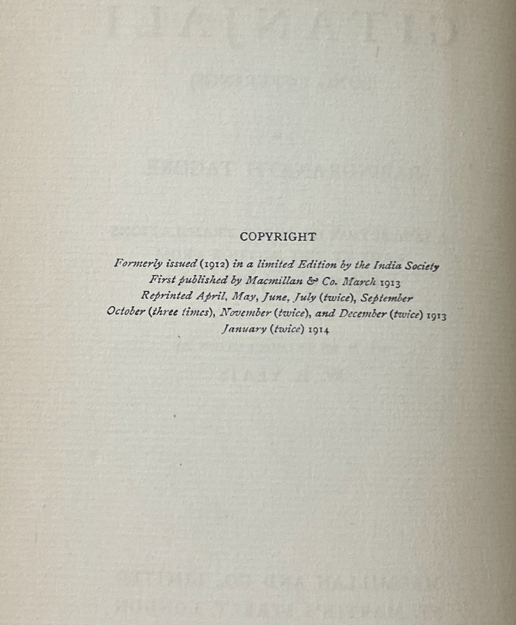 Gitanjali (Song Offerings) / Rabindranath Tagore / Macmillan HC 1914