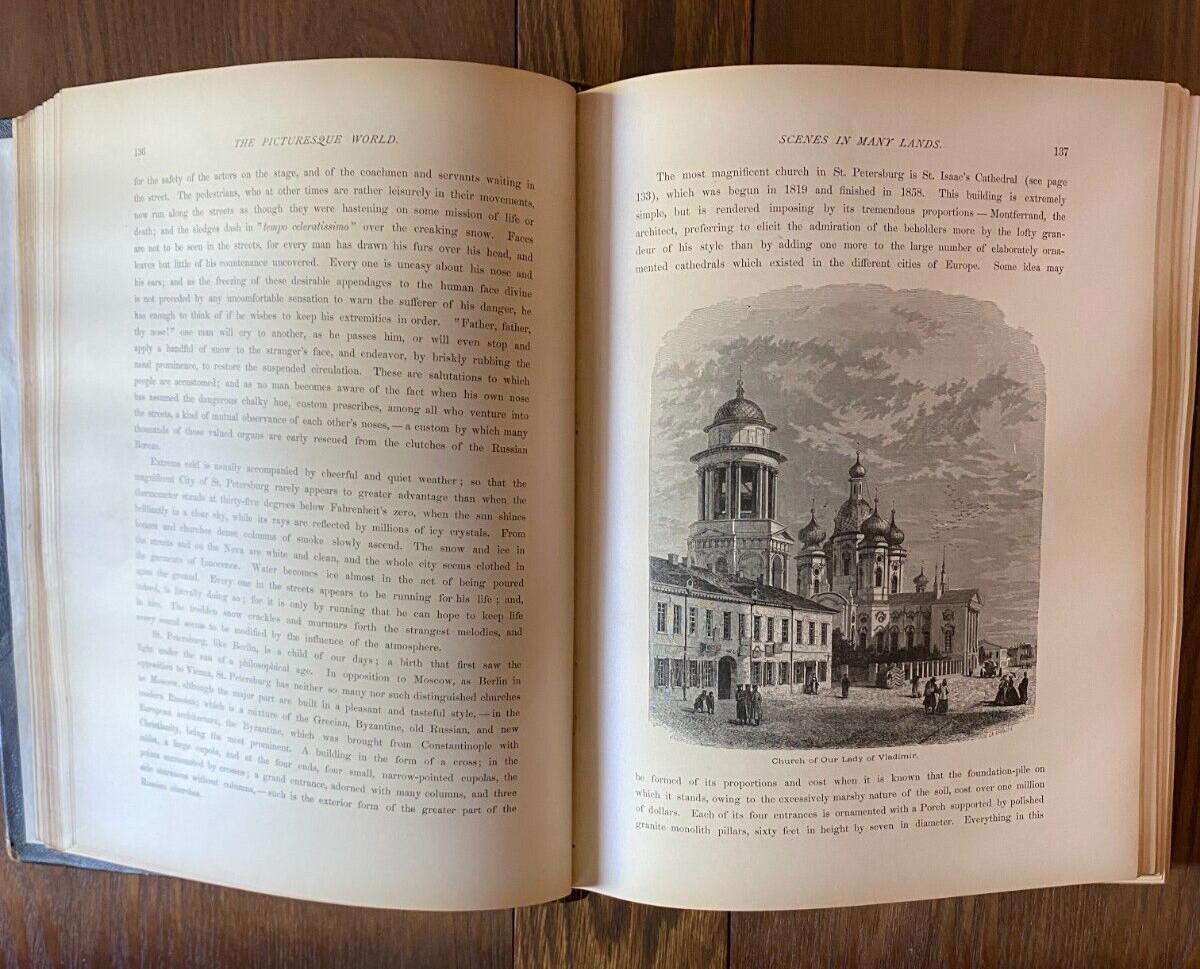 Voyages and Travels 1893 Vol. 1 S. Walker & Co. Illustrated Heavy Leather Cover