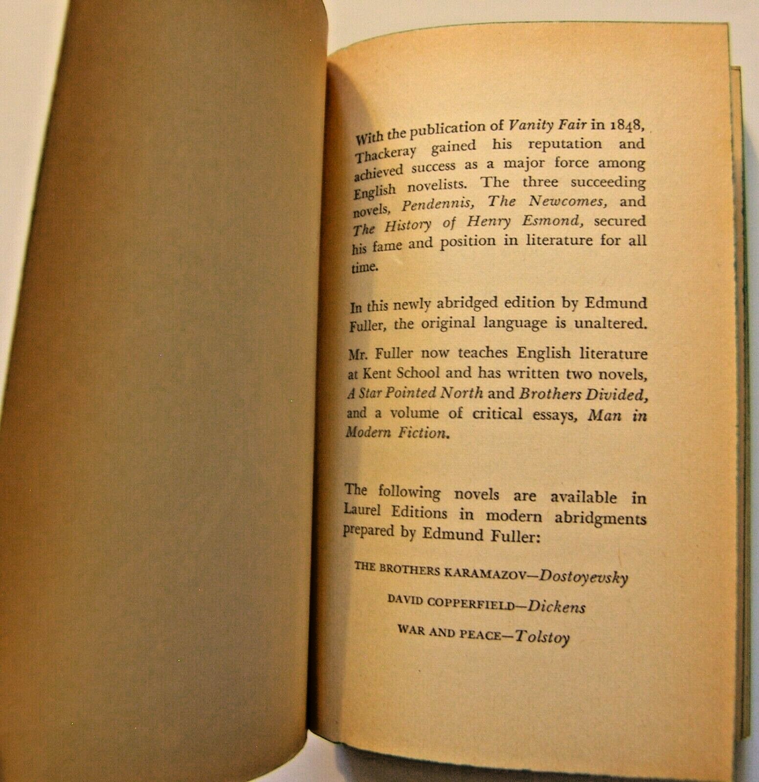 Vanity Fair by William Makepiece Thackeray 1961 1st Print Laurel Dell PB Fuller