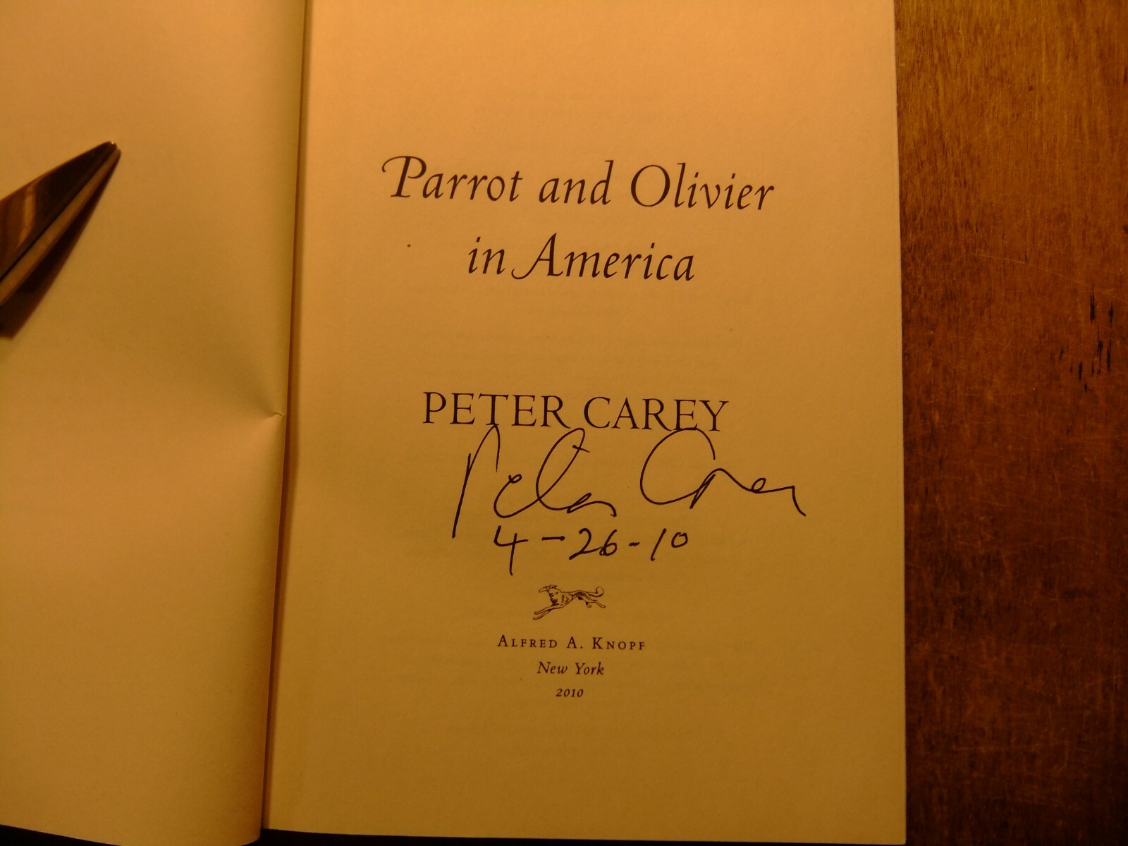 Parrot And Olivier in America by Peter Carey signed first edition