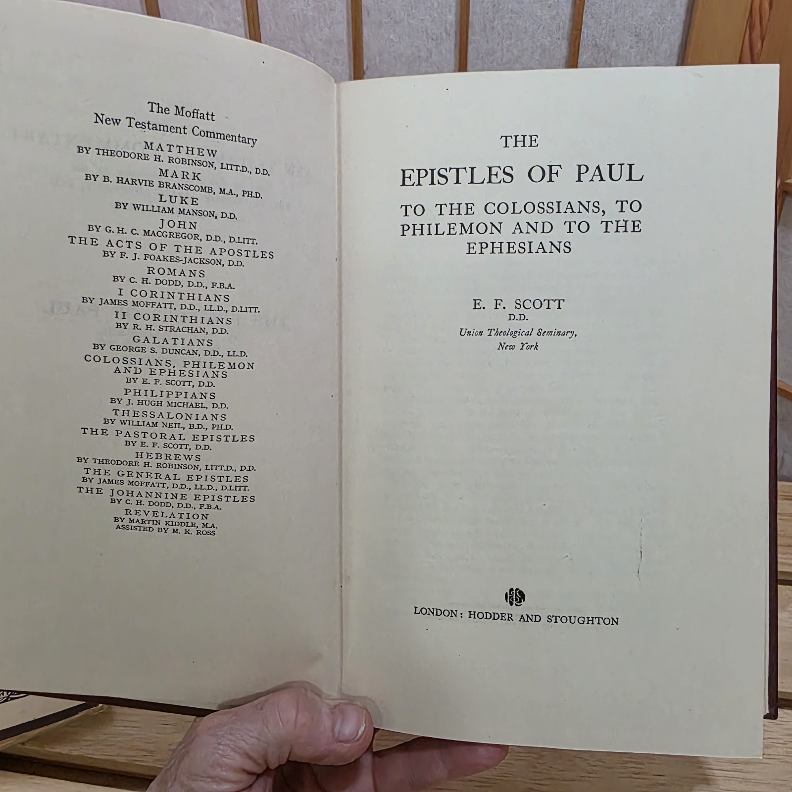 The Epistle of Paul to the Colossians Philemon Ephesians by E. F. Scott