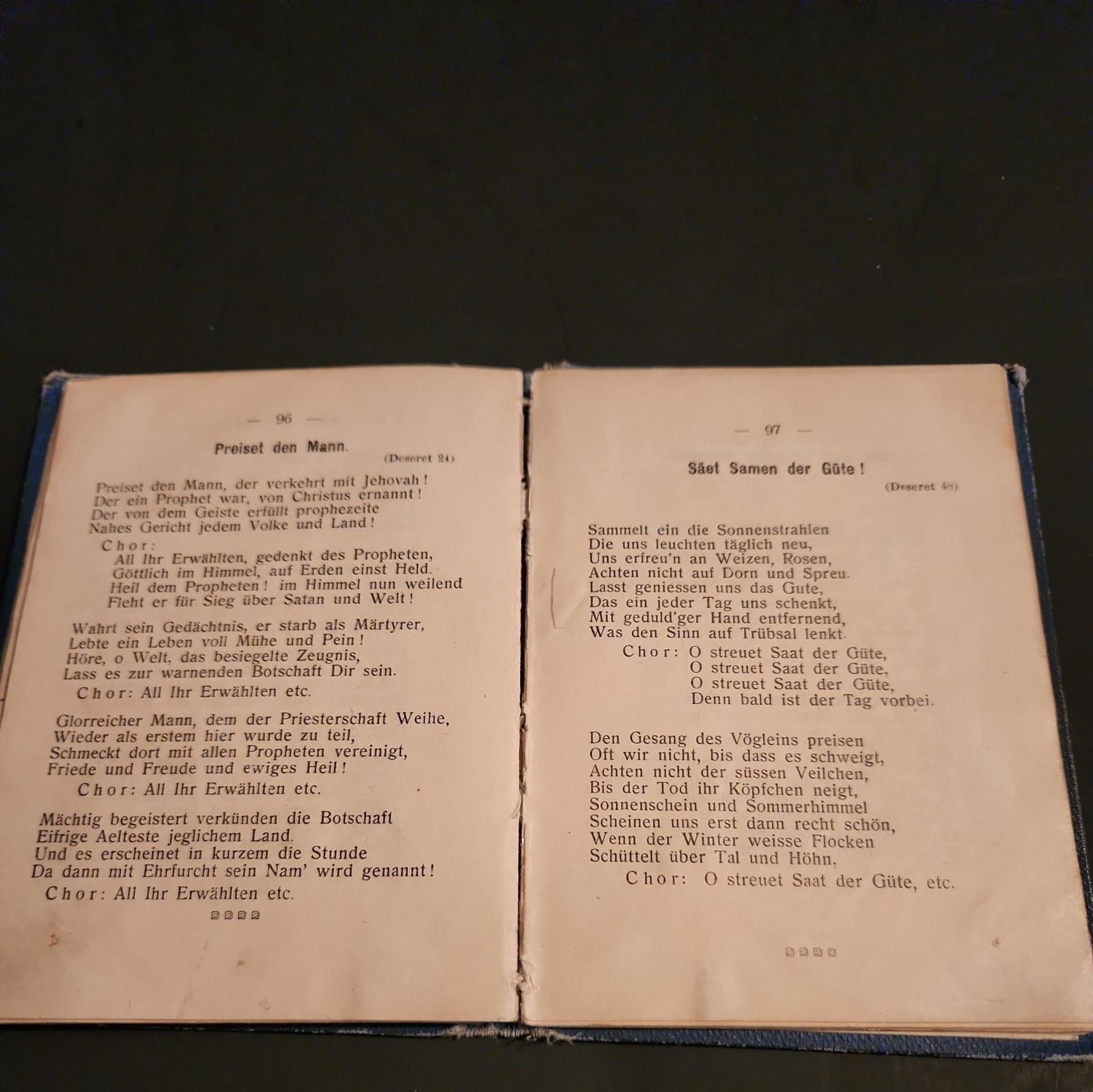 1912 DESERET SONNTAGSSCHUL-LIEDER, (RARE) German Song Book, L.D.S pocket Size Hc