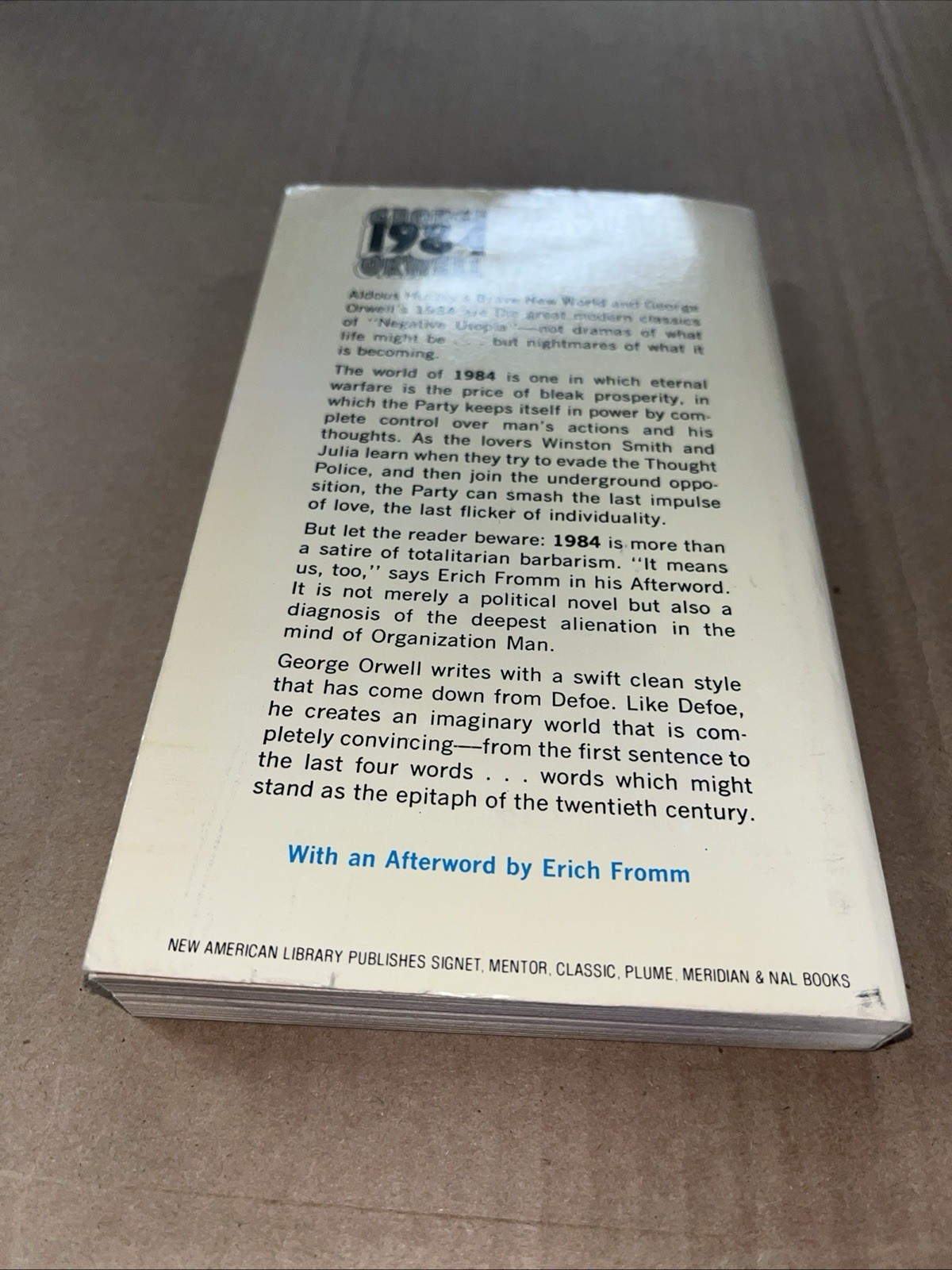 1984 by George Orwell A Signet Classic Paperback Reprint From 1981