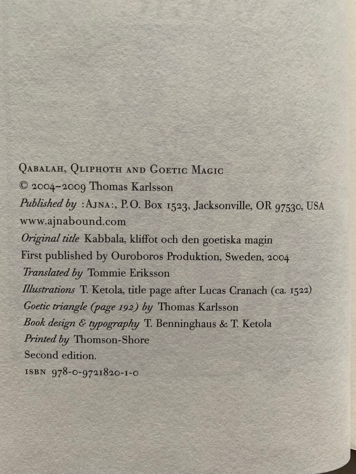 Qabalah, Qliphoth & Goetic Magic – Thomas Karlsson – Anja 2009