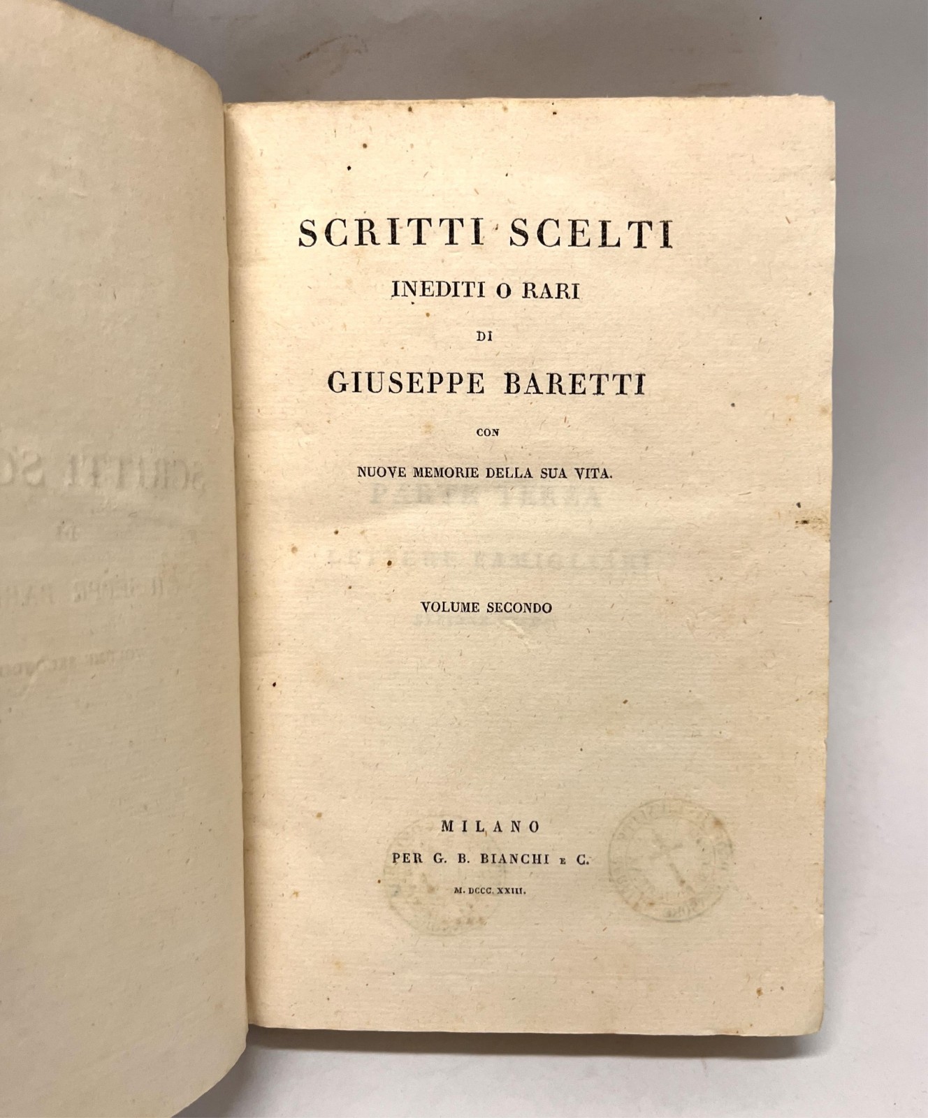 1822 1st IN 2 VOLS, SCRITTI SCELTI, INEDITI O RARI, BARETTI, FREE EXPRESS W/WIDE