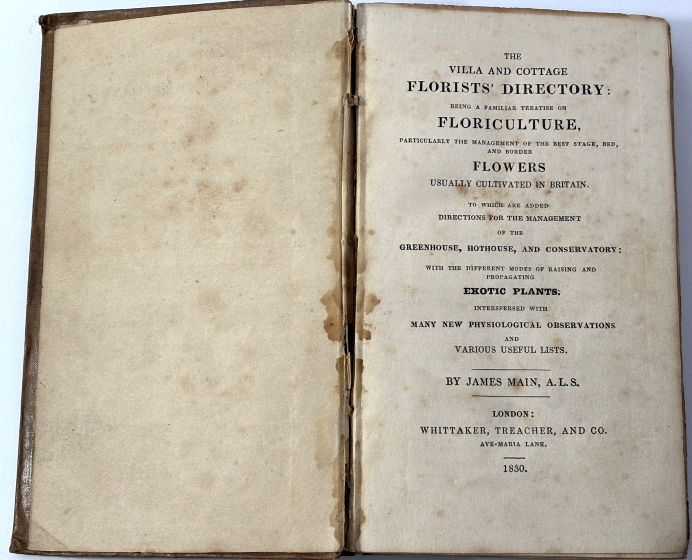 1830 Villa and Cottage Florist’s Directory – James Main – Antique Gardening Book