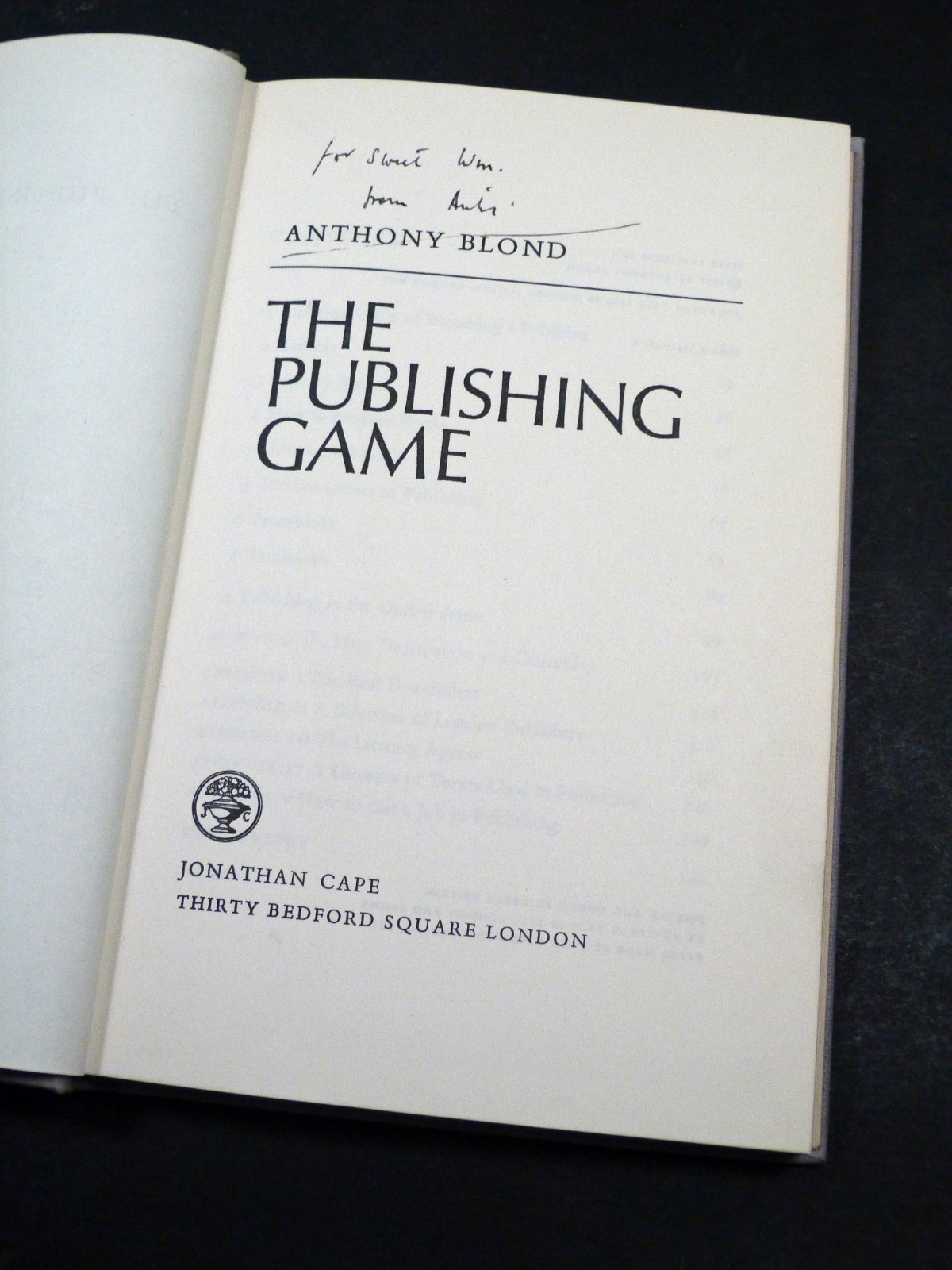 ANTHONY BLOND signed The Publishing Game 1971 1st/1st HB DW