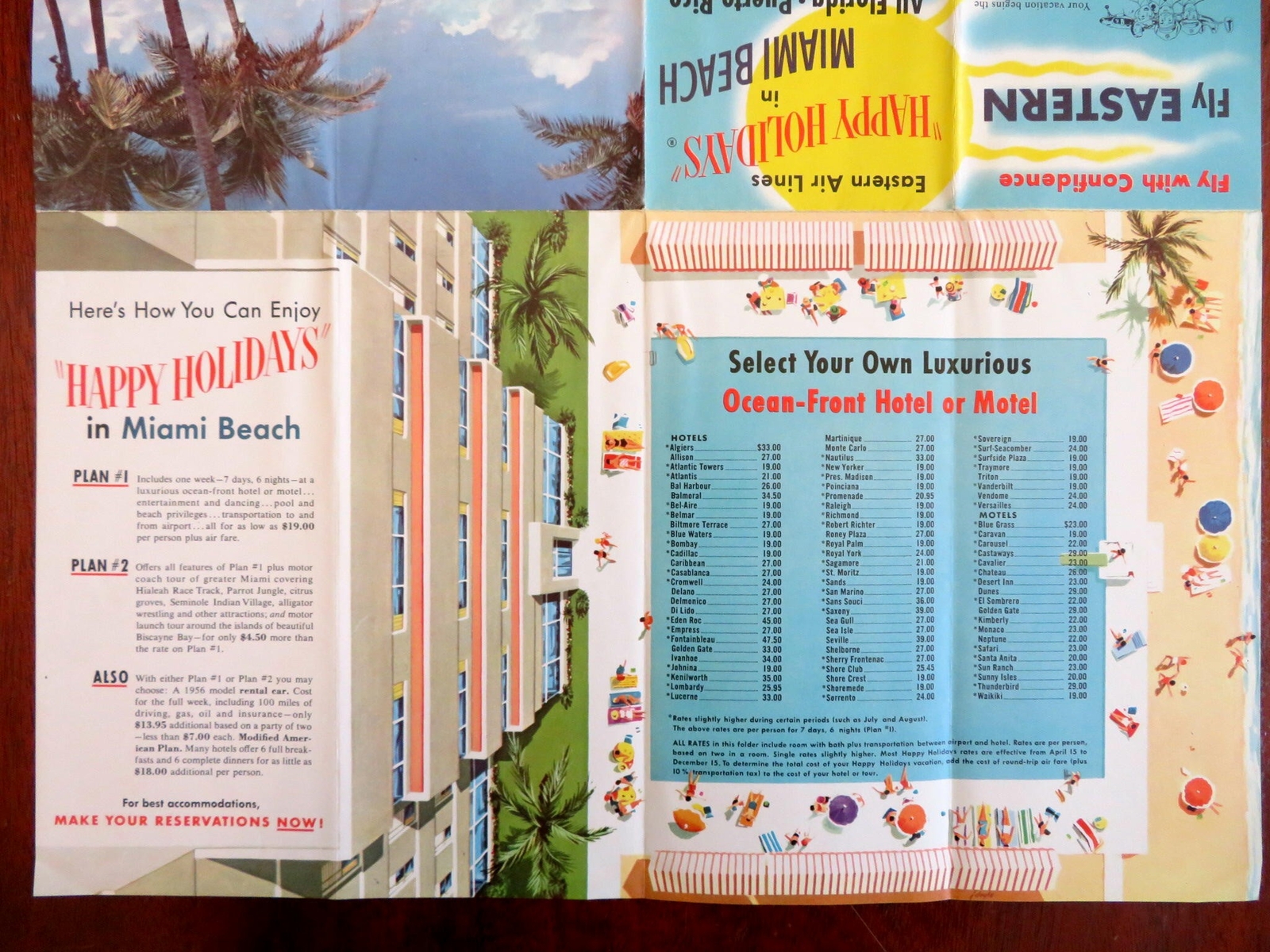 Miami Beach Florida Eastern Air Lines Vacation Packages c. 1950 pictorial map