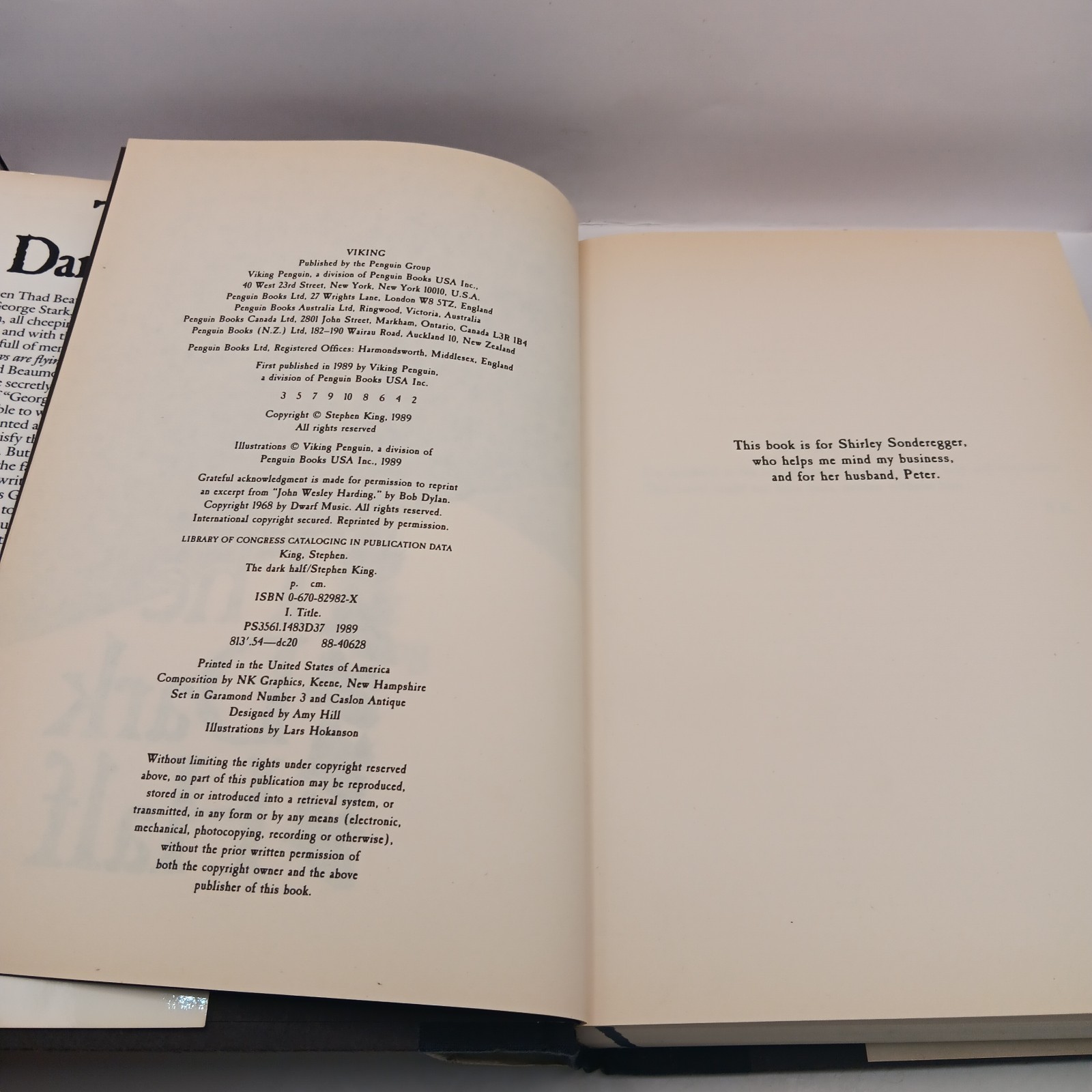 Stephen King The Dark Half First Edition 2nd Printing 1989 Viking Hardback Book