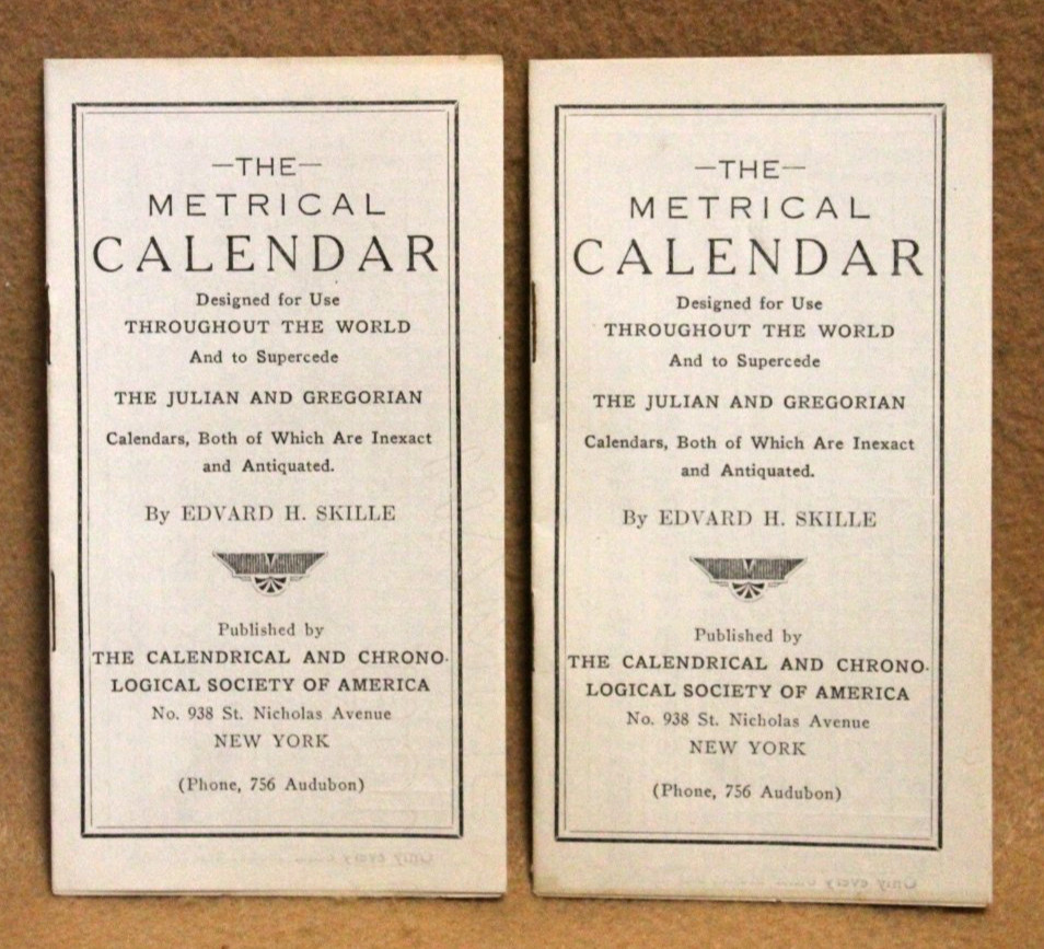 THE METRICAL Calendar Julian and Gregorian by Edvard H. Skille Vintage Set of 2