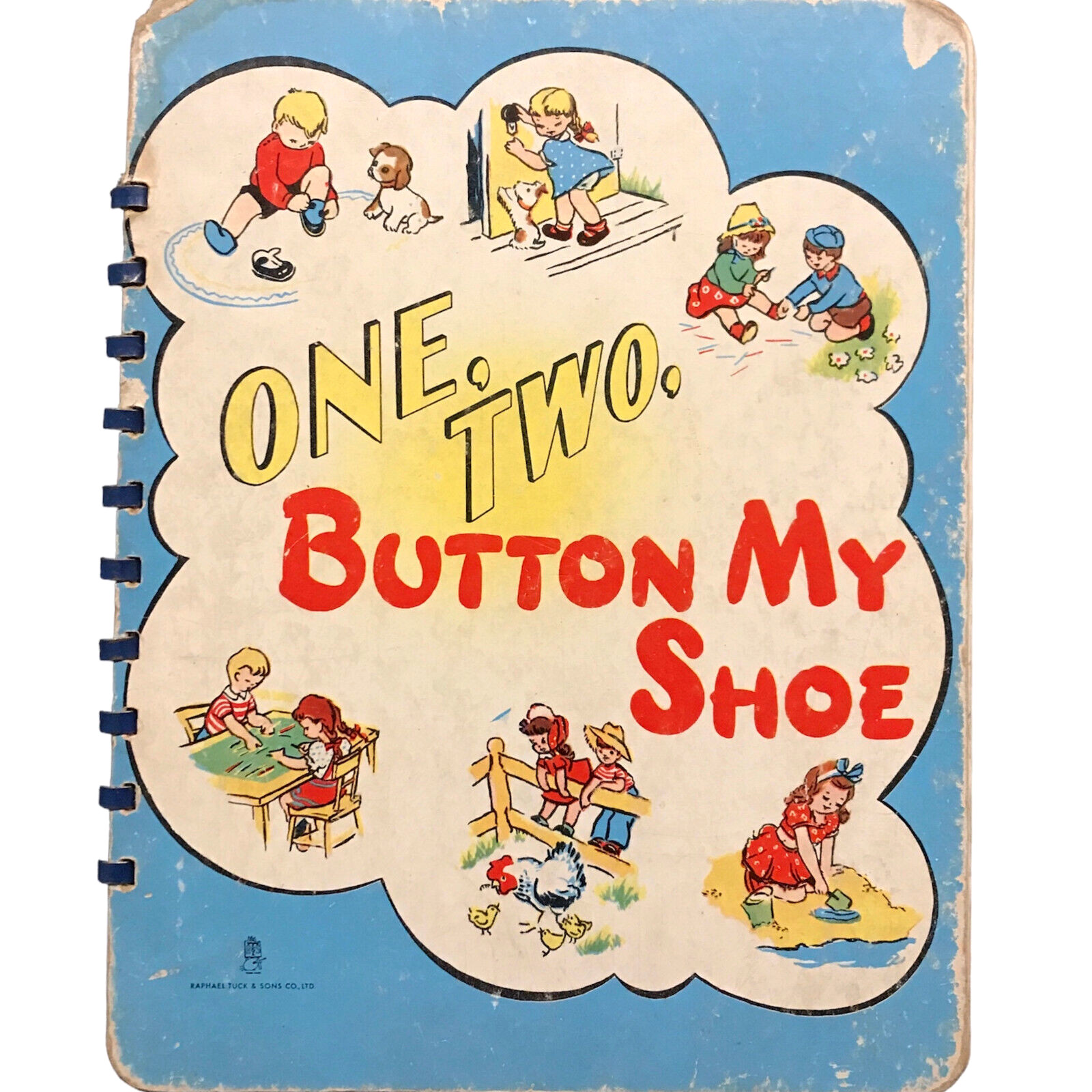 Vtg Board Book Raphael Tuck Illustrations Children ONE TWO BUTTON MY SHOE 1949