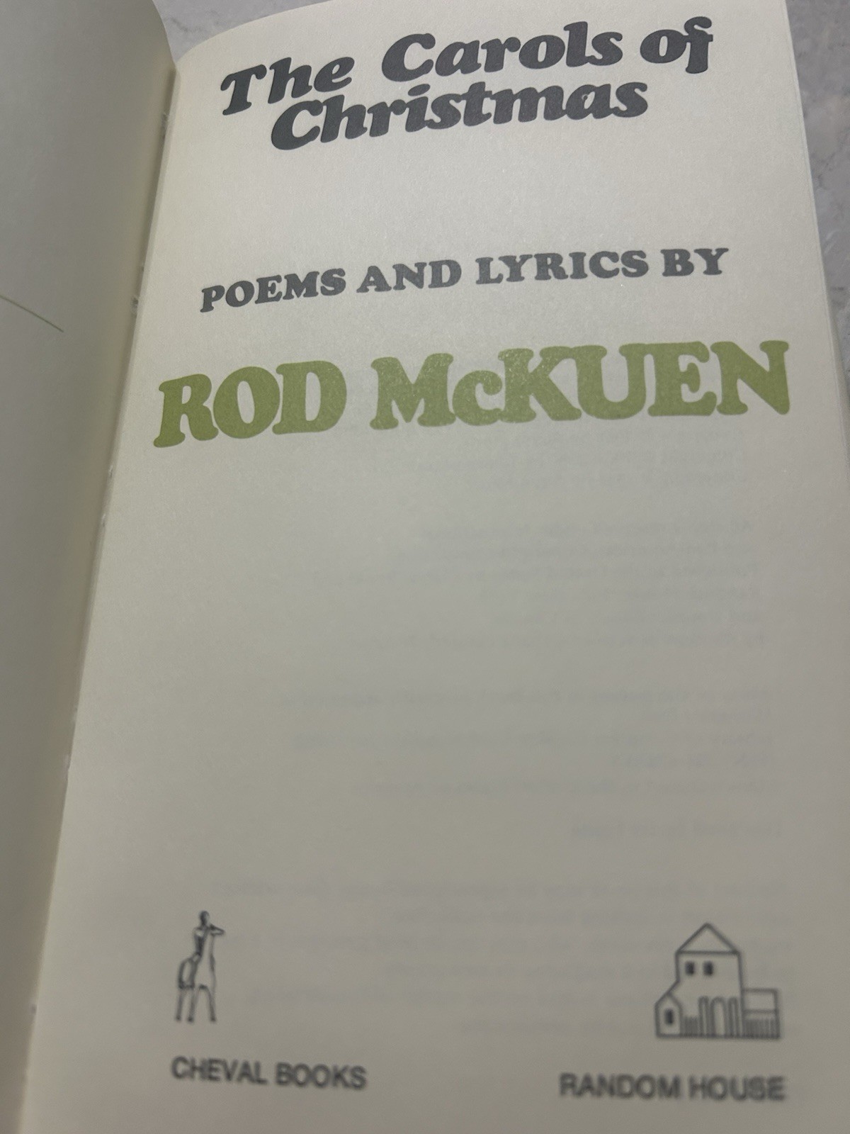 The Carols of Christmas Rod McKuen Vintage Book 1971 First Printing
