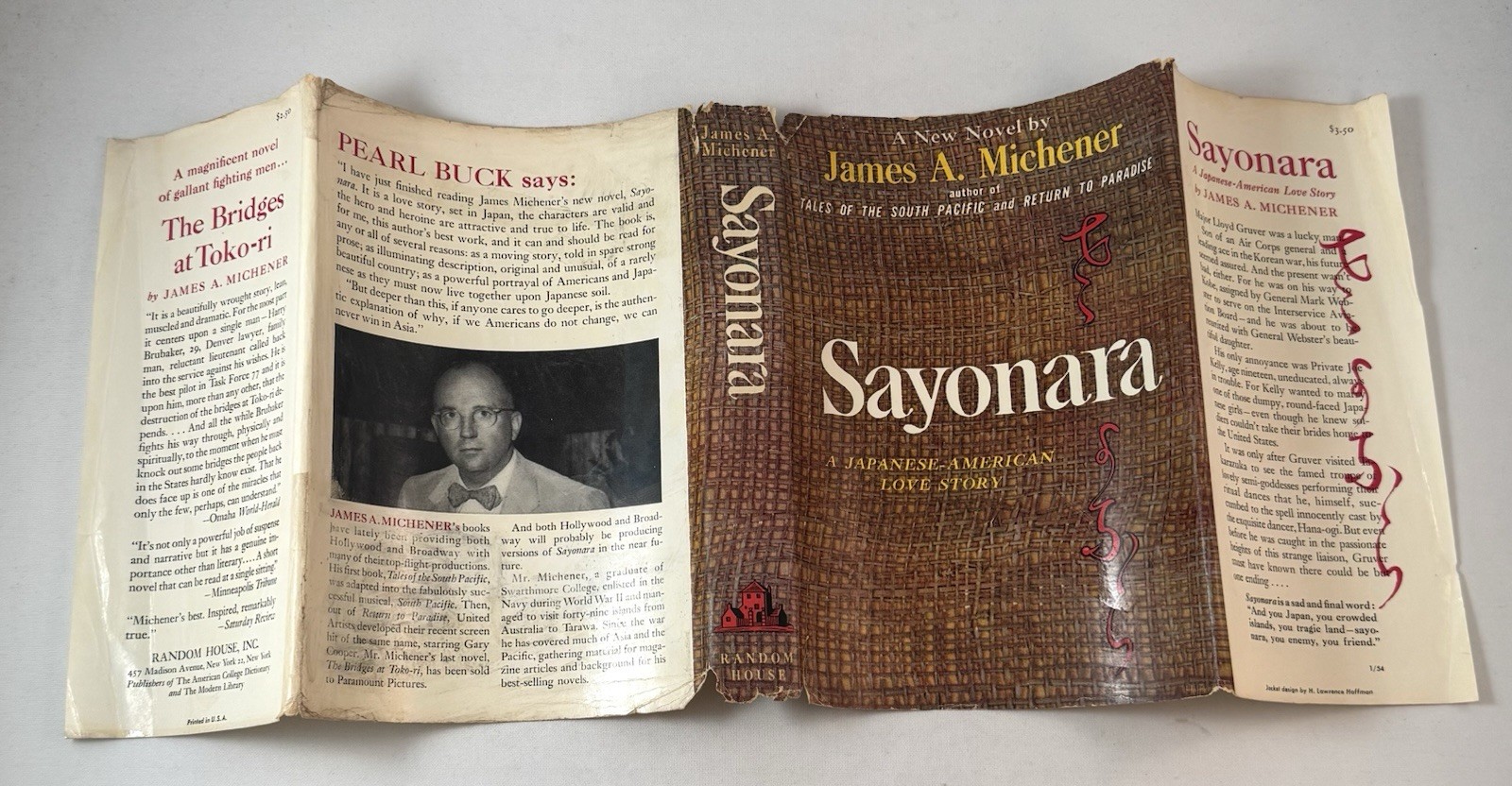 Sayonara-James A. Michener-SIGNED-Early Printing-3rd Printing w/Org DJ-VERY RARE