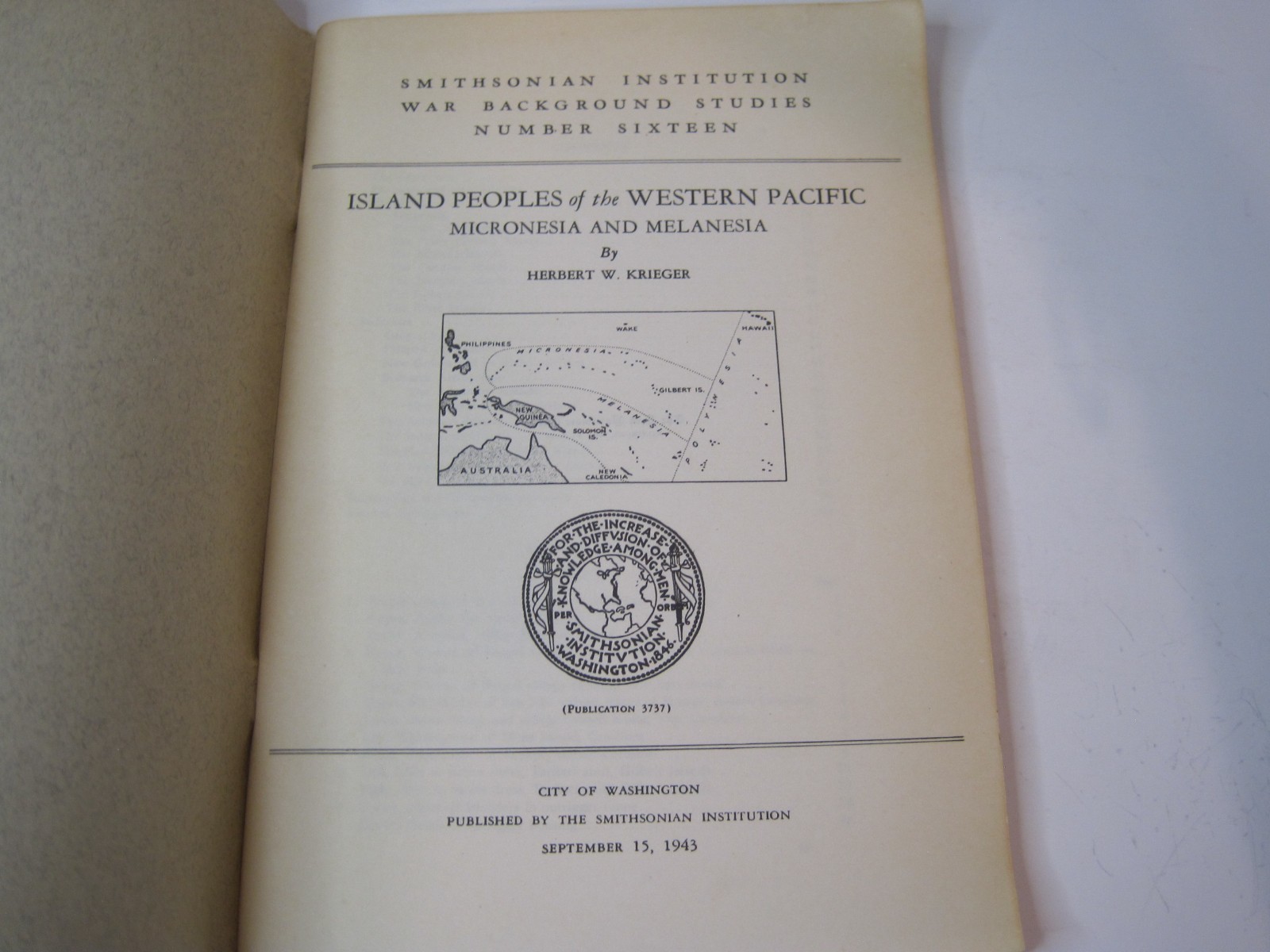 Smithsonian Institution War Background Studies No. 16 Island Peoples.. PB 1943