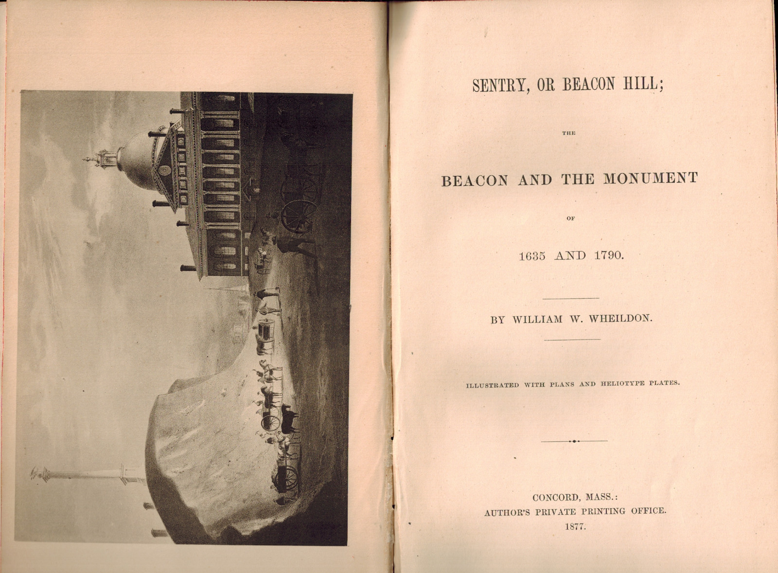 1877 Sentry or Beacon Hill Monument 1635 & 1790, by Wheildon History Boston Mass