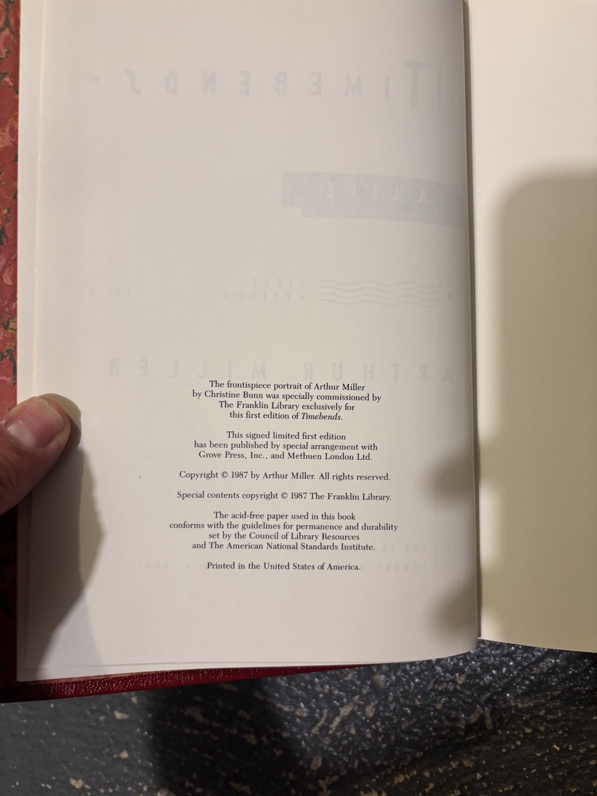 Arthur Miller Timebends Signed First Edition Franklin Library