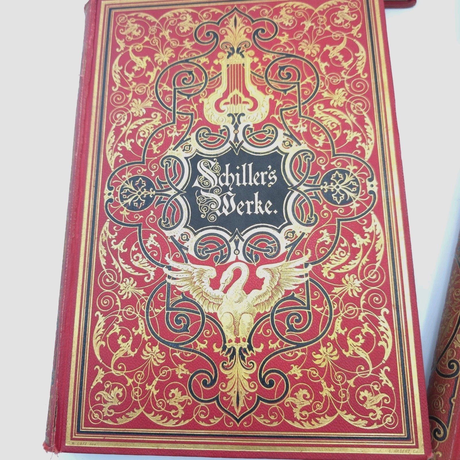 Antique Schillers Werke 4 Volume Set Stuttgart Leipzig German Decorative 1877