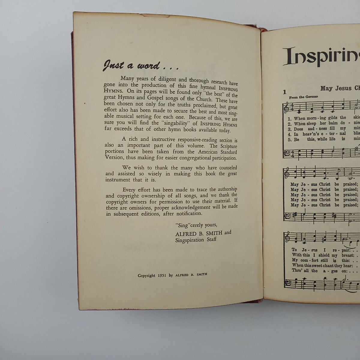 Inspiring Hymns First Romanian Baptist Church Alfred B. Smith 1951 Bible Hymnal