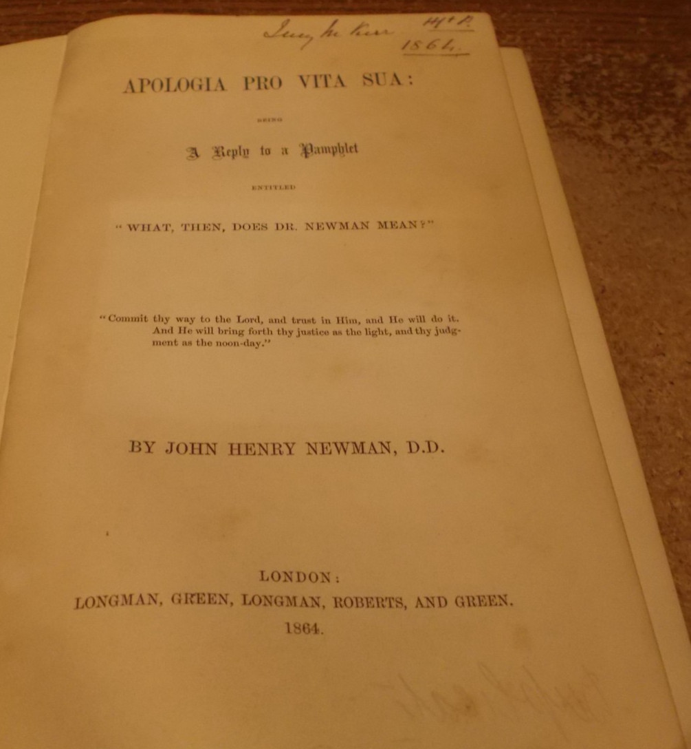 Apologia Pro Vita Sua: Reply to a Pamphlet – Newman – 1864 – HC
