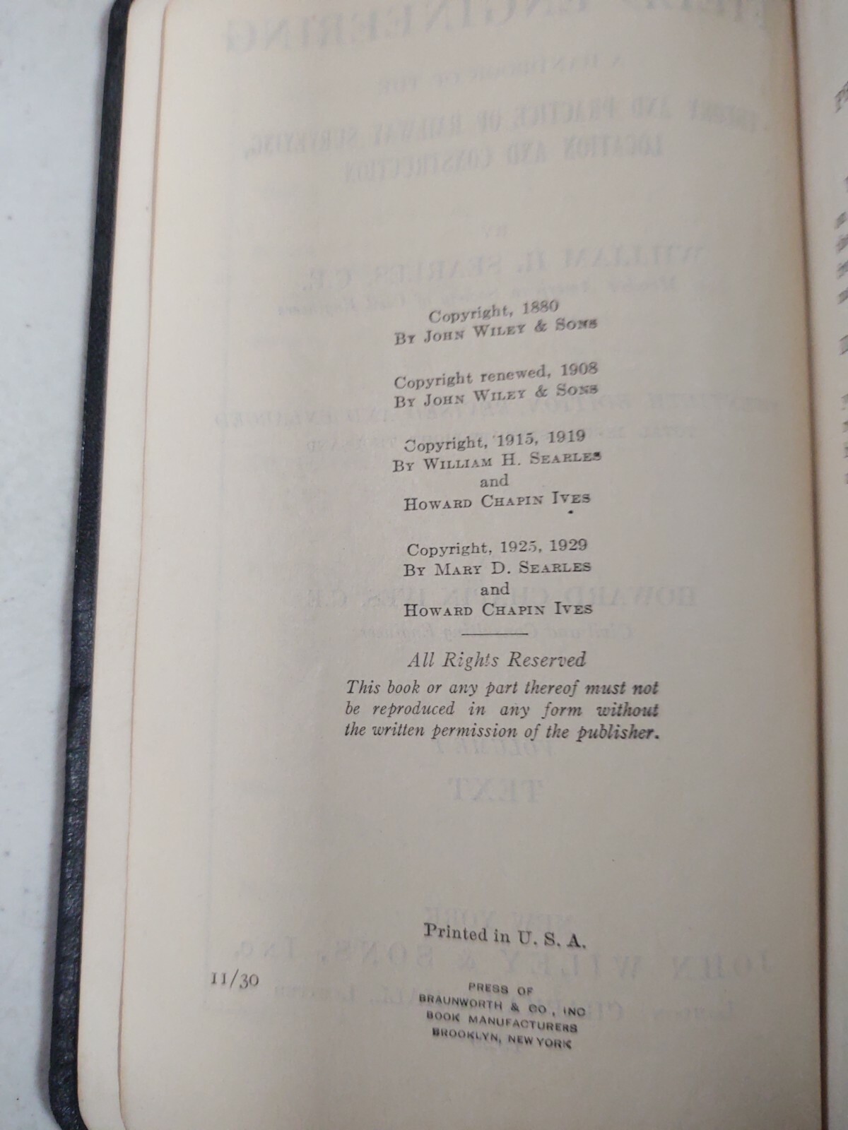 Field Engineering Text Tables Book Searles Ives John Wiley and Sons 1929 VTG