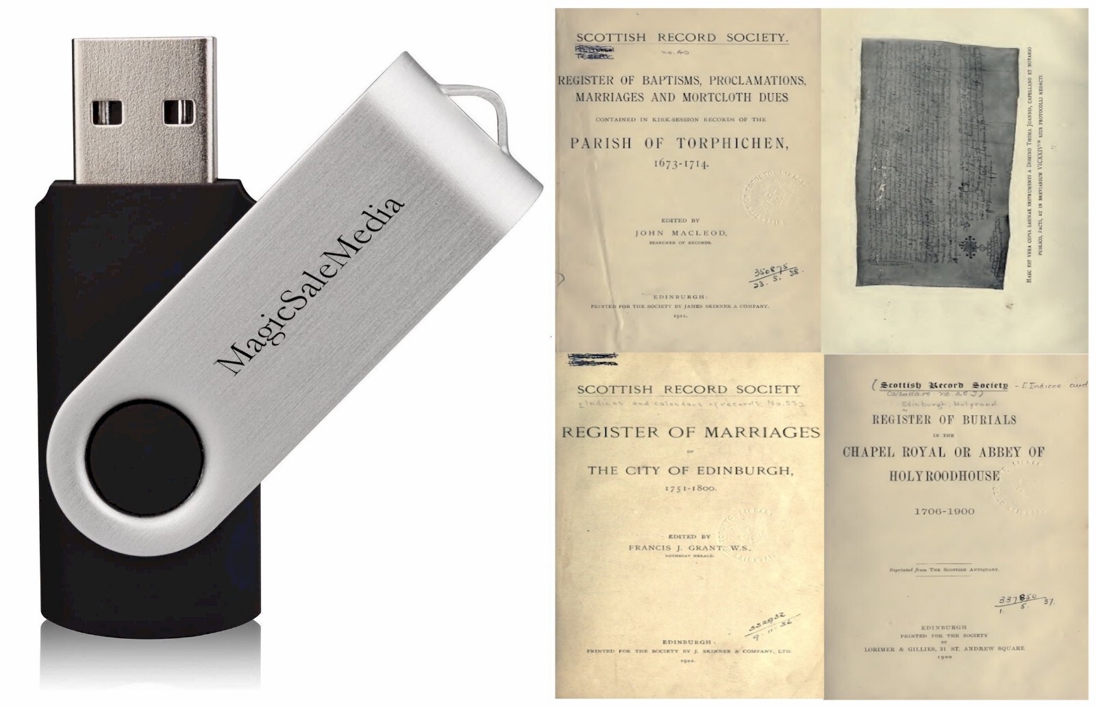 Scotland Scottish Records – Birth Marriage Death Burials – 52 Old Volumes on USB