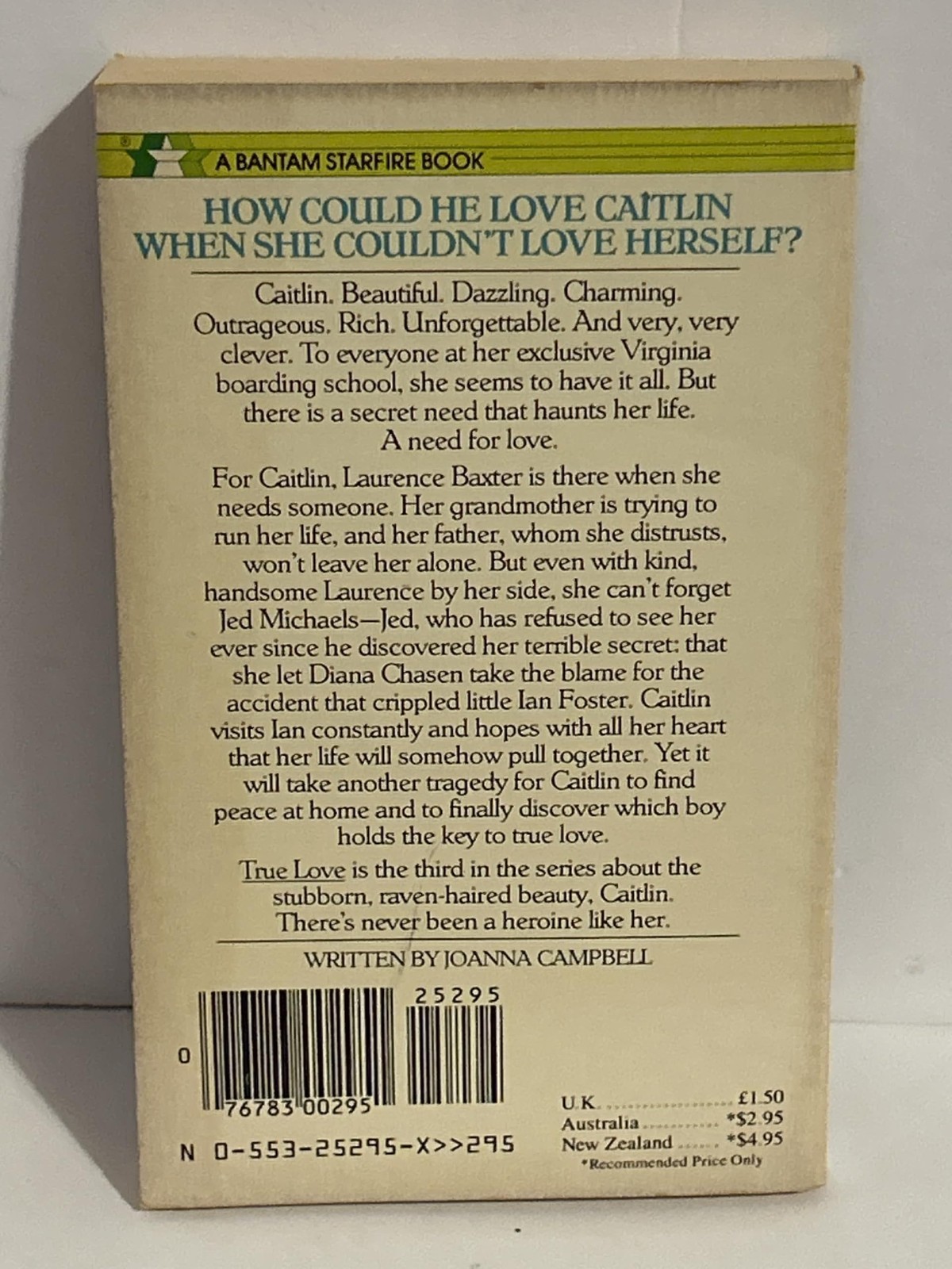 Caitlin – True Love by Francine Pascal Teen romance Scholastic vintage pb book