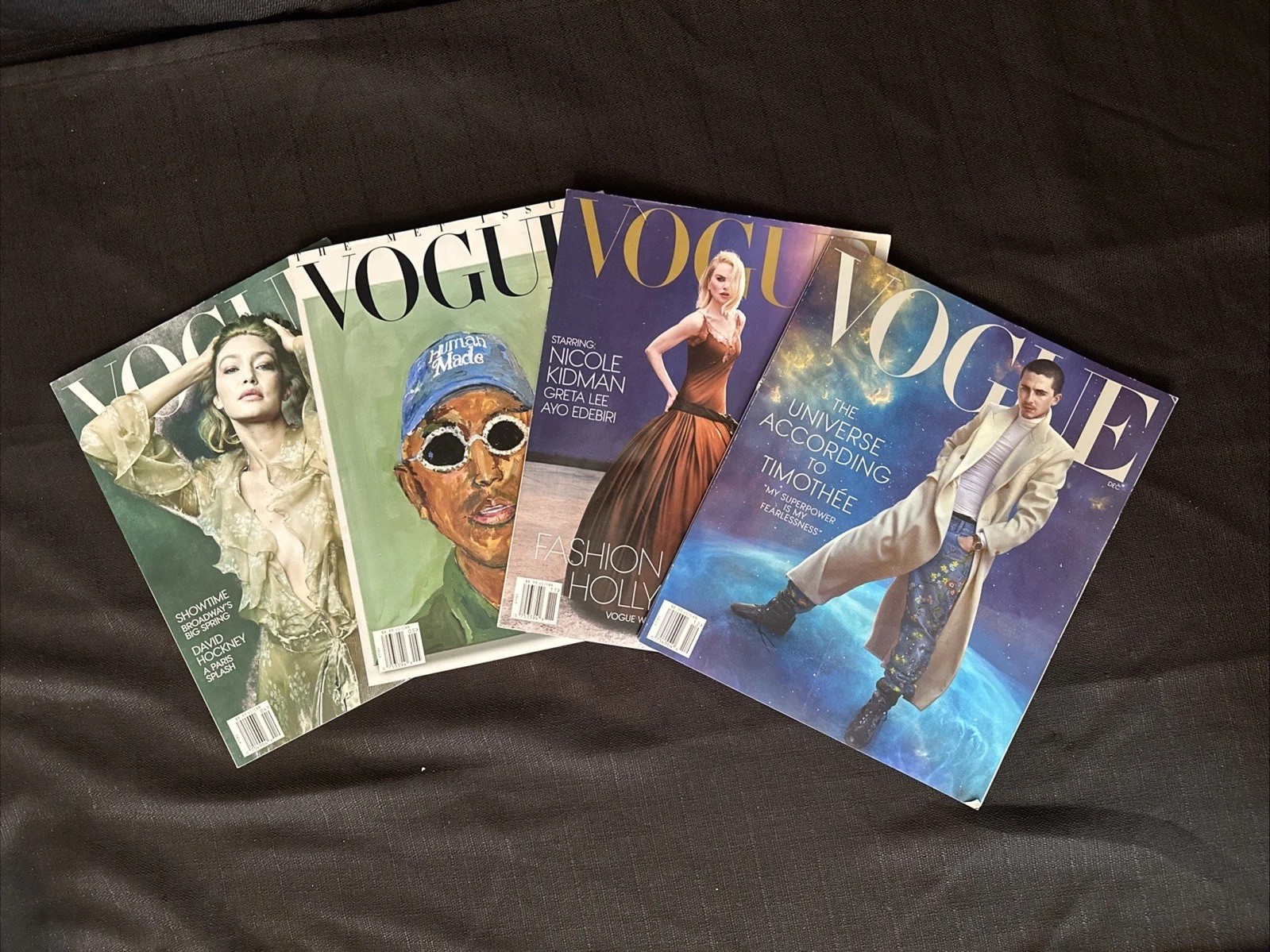 Lot Of 4 Vogue Magazines 2025 Timothee Chalamet, Gigi, Pharrell, Nicole Kidman