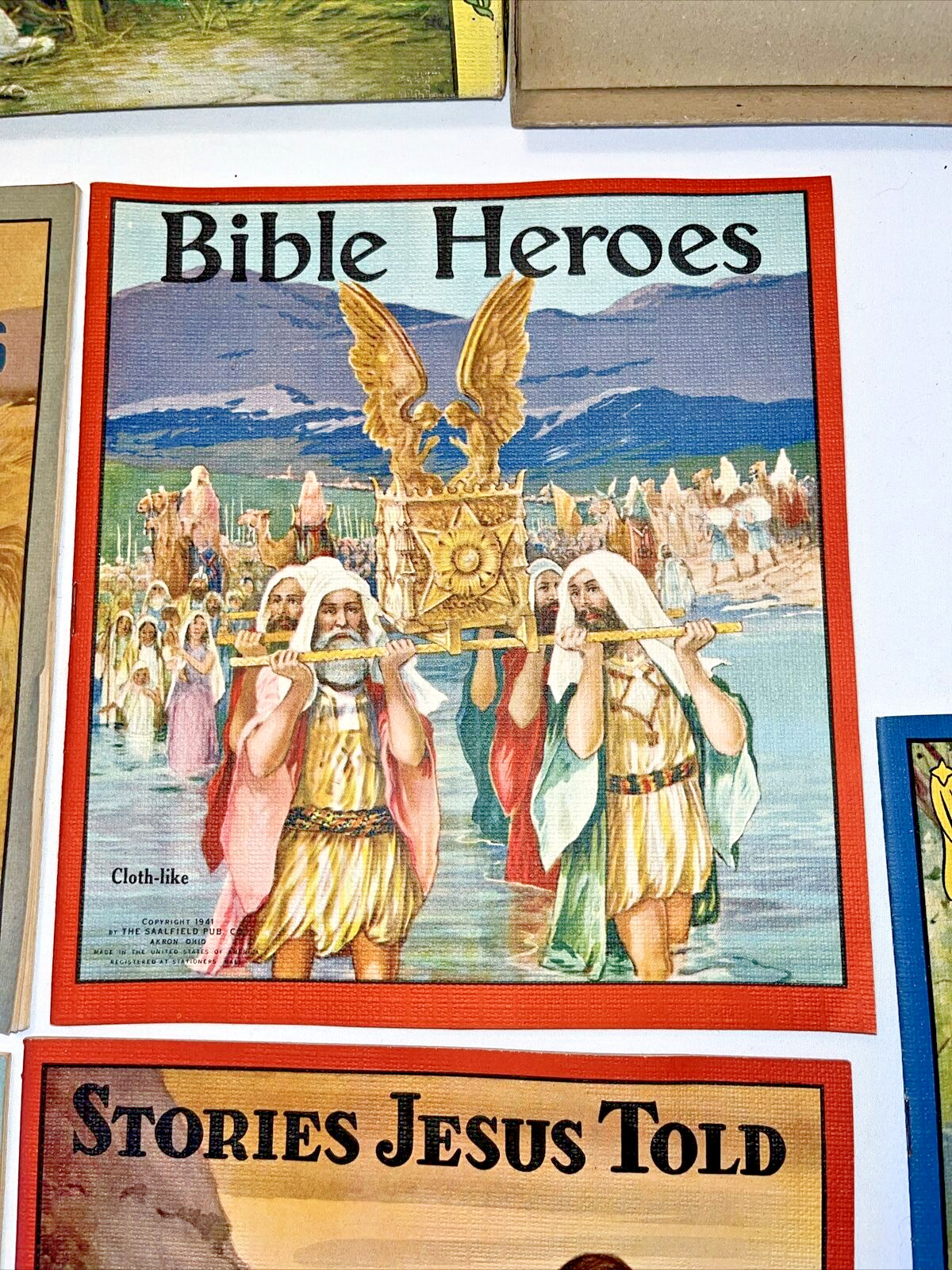 Vintage 1941 Saalfield Bible Story in Box Set 5 Books Jesus & Heroes Cloth Like