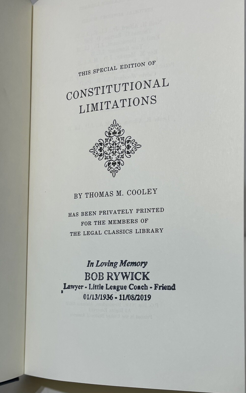 Constitutional Limitations by Thomas M. Cooley – Leather Bound – Legal Classics