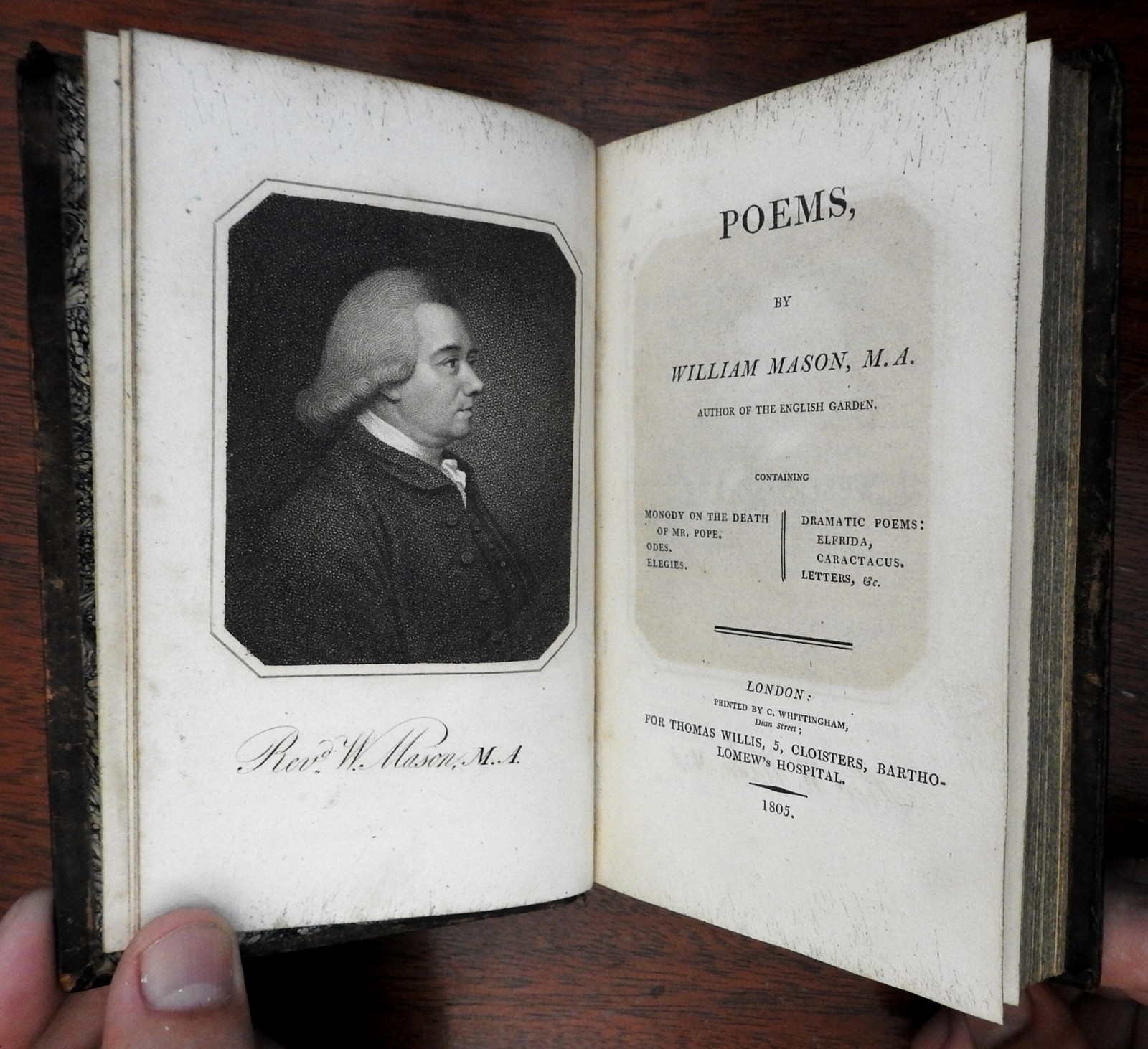 Mason’s Poems collected w/ engraved portrait 1805 fine 19th century leather book