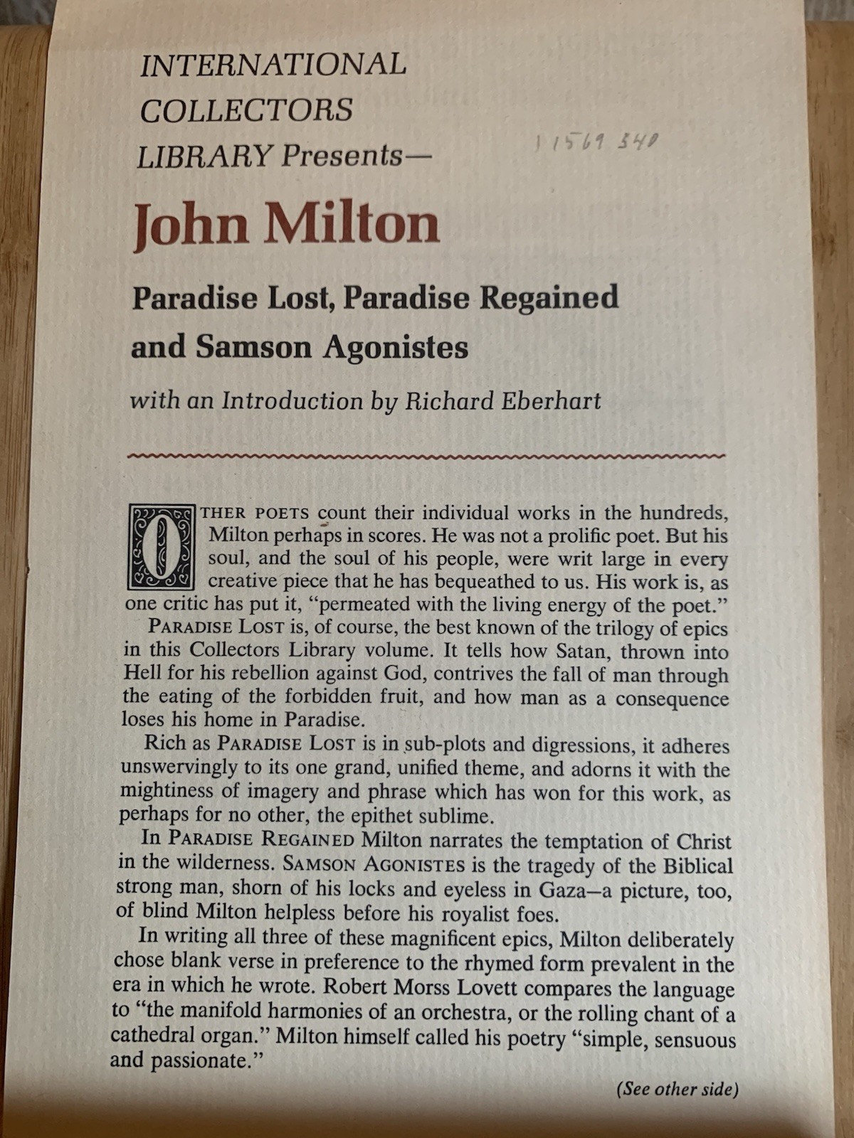 Paradise Loss, Regained Samson Agonist Poems by John Milton