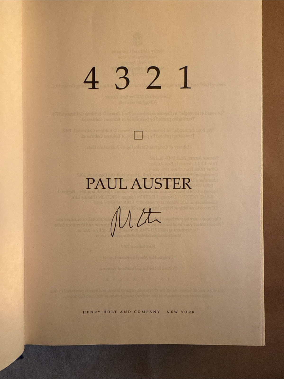 SIGNED – 4321 by Paul Auster – 1st/1st HCDJ 2017 – VG