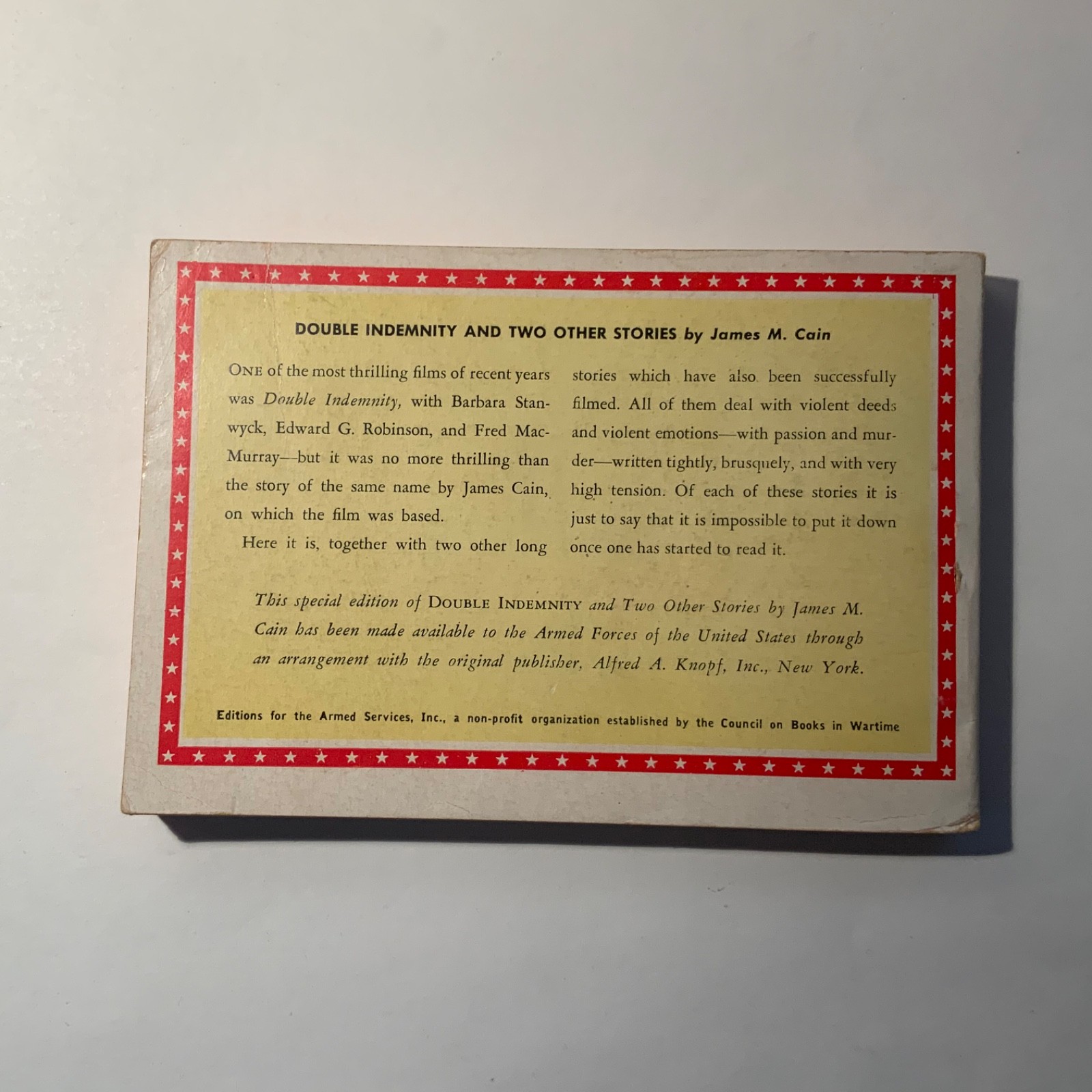 Double Indemnity by James M. Cain 1945 Armed Services Edition 766 – Very Good+