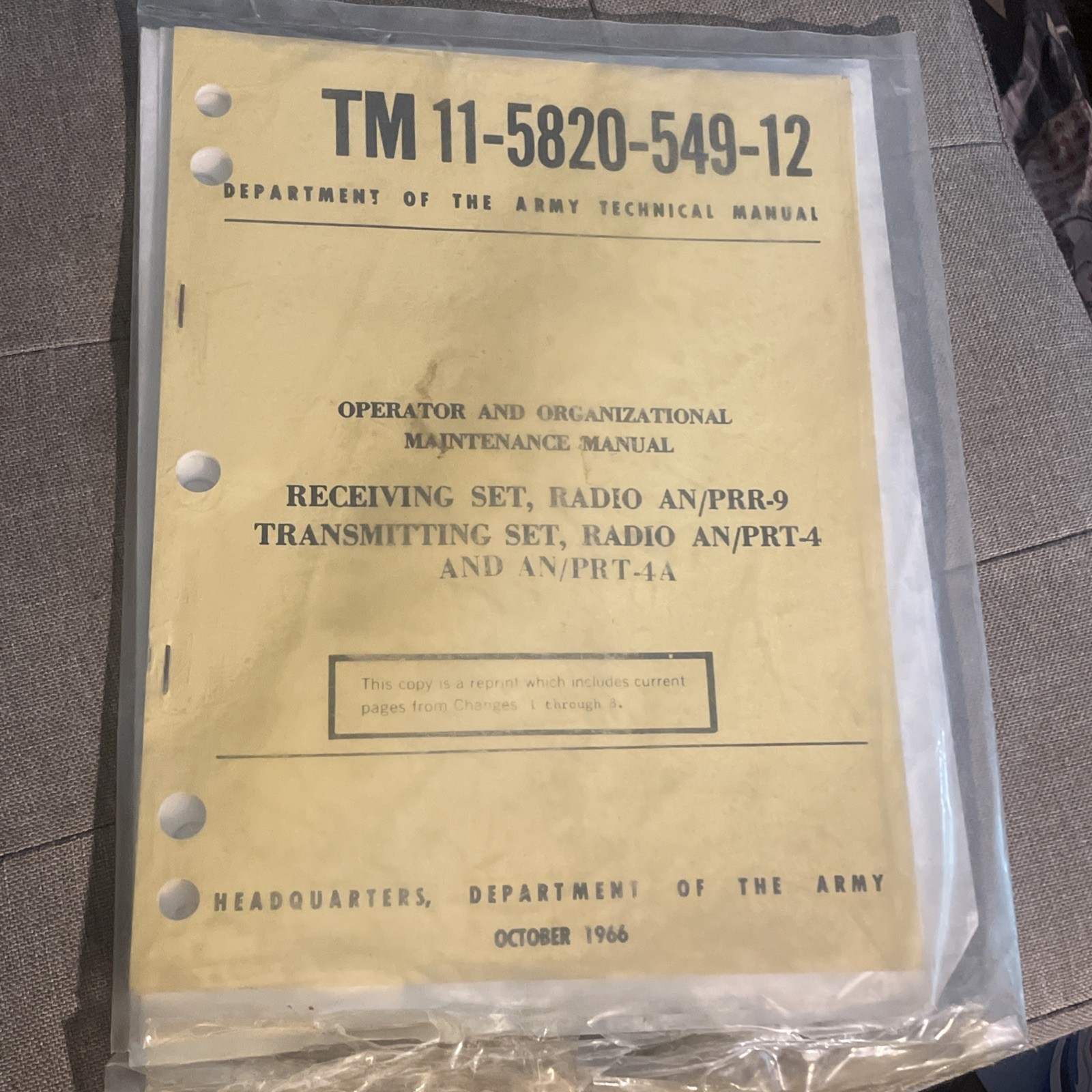 TM 11-5820-549-12 Radio Transmitter Receiver Operator Maintenance 1966 Vietnam