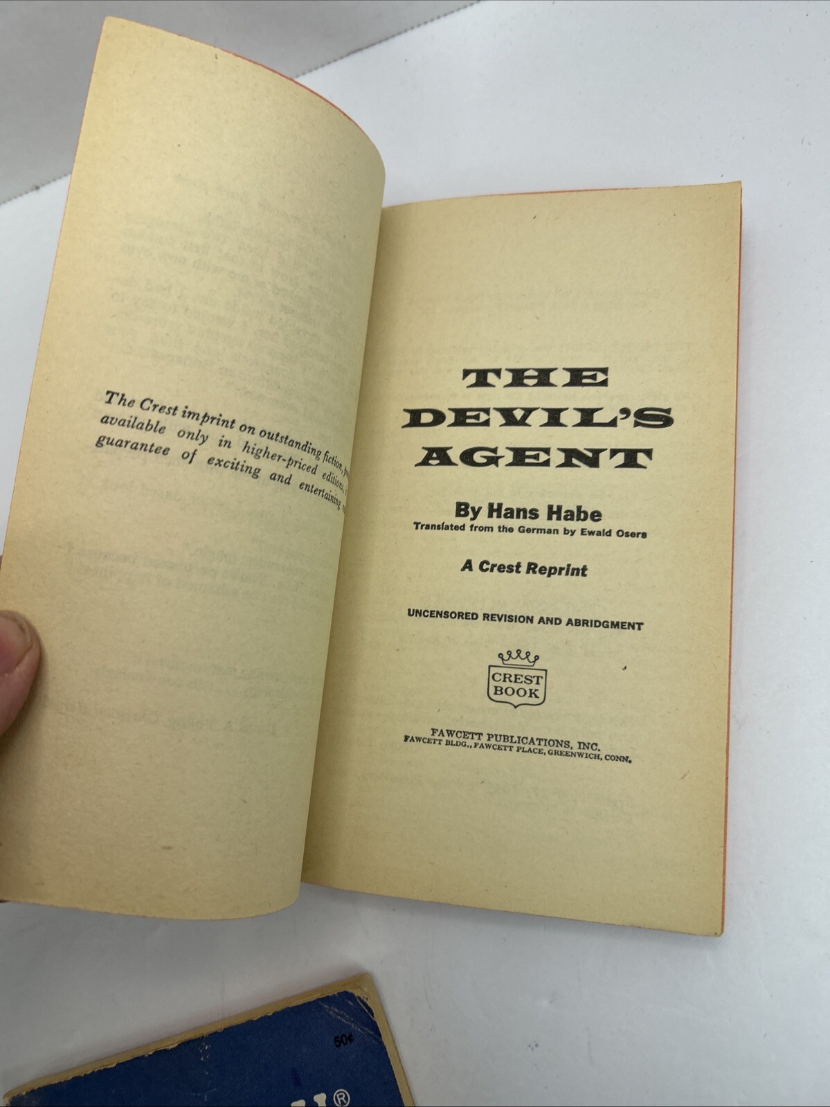 Vtg 1959 THE DEVIL’S AGENT by Hans Habe 1st Crest Book Print Paperback
