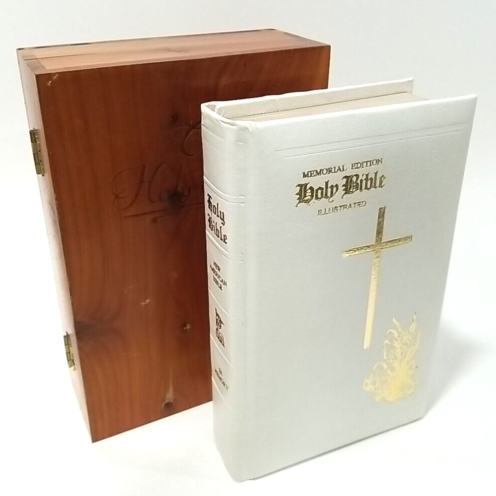 Vtg Holy Bible Illustrated Memorial Edition 1976 Catholic Custom Cedar Wood Box