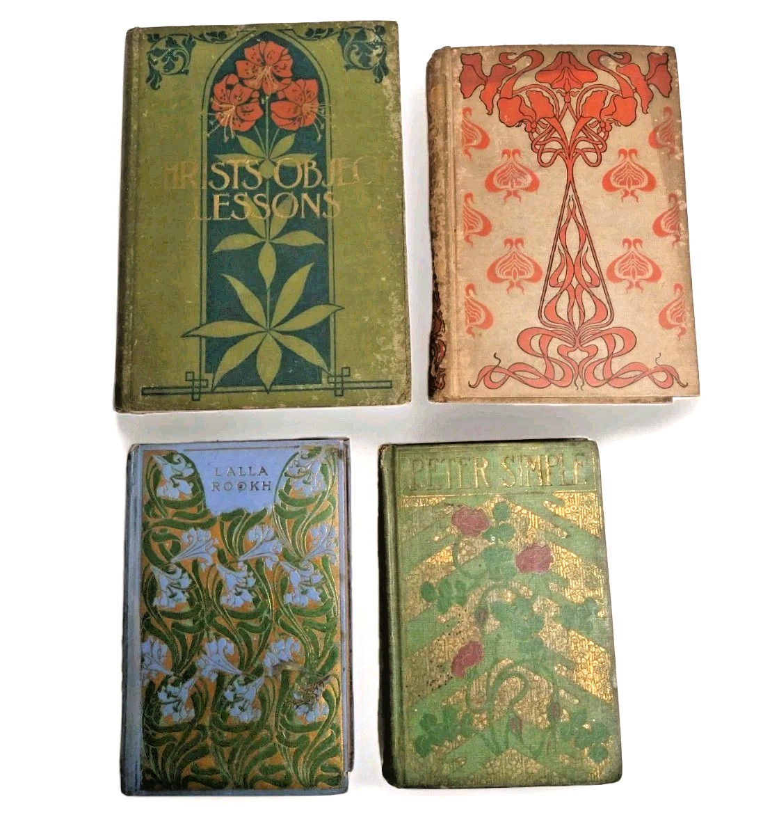 4 RARE 1898-1900 Art Nouveau Covers Book Lot, Quo Vadis, Lalla Rookh, Antique