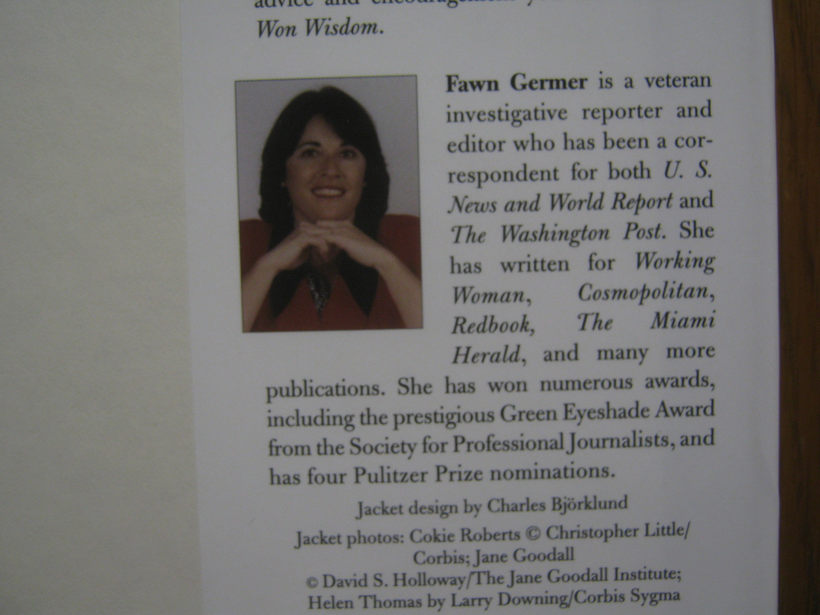 FAWN GERMER Signed Book („HARD WON WISDOM“-2001 First Edition Hardback