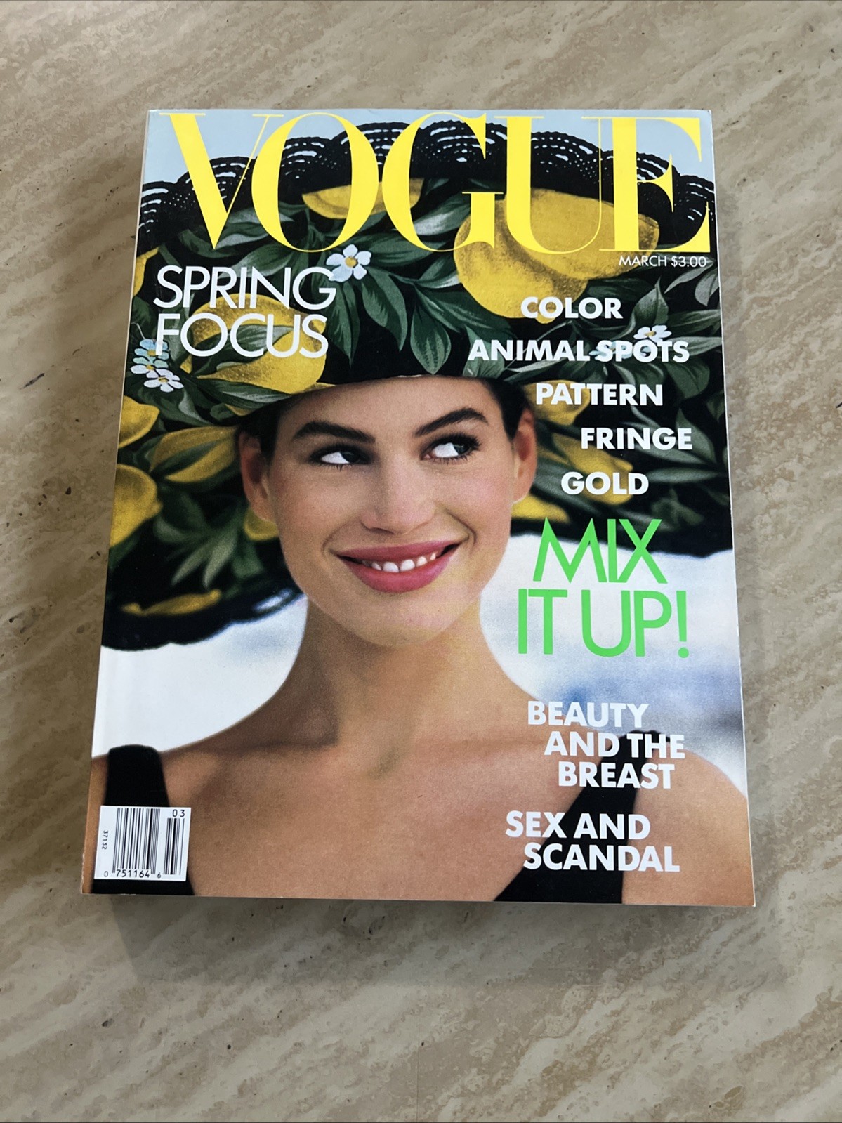 Vogue Magazine March 1989 Carré Otis on cover, Isabel Adjani