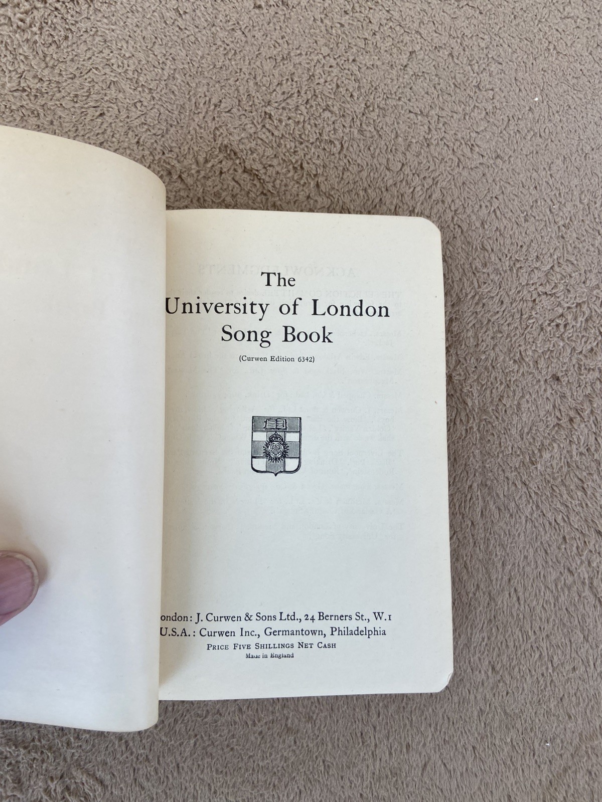 The University of London Song Book vintage hardback Curwen Edition 1920s
