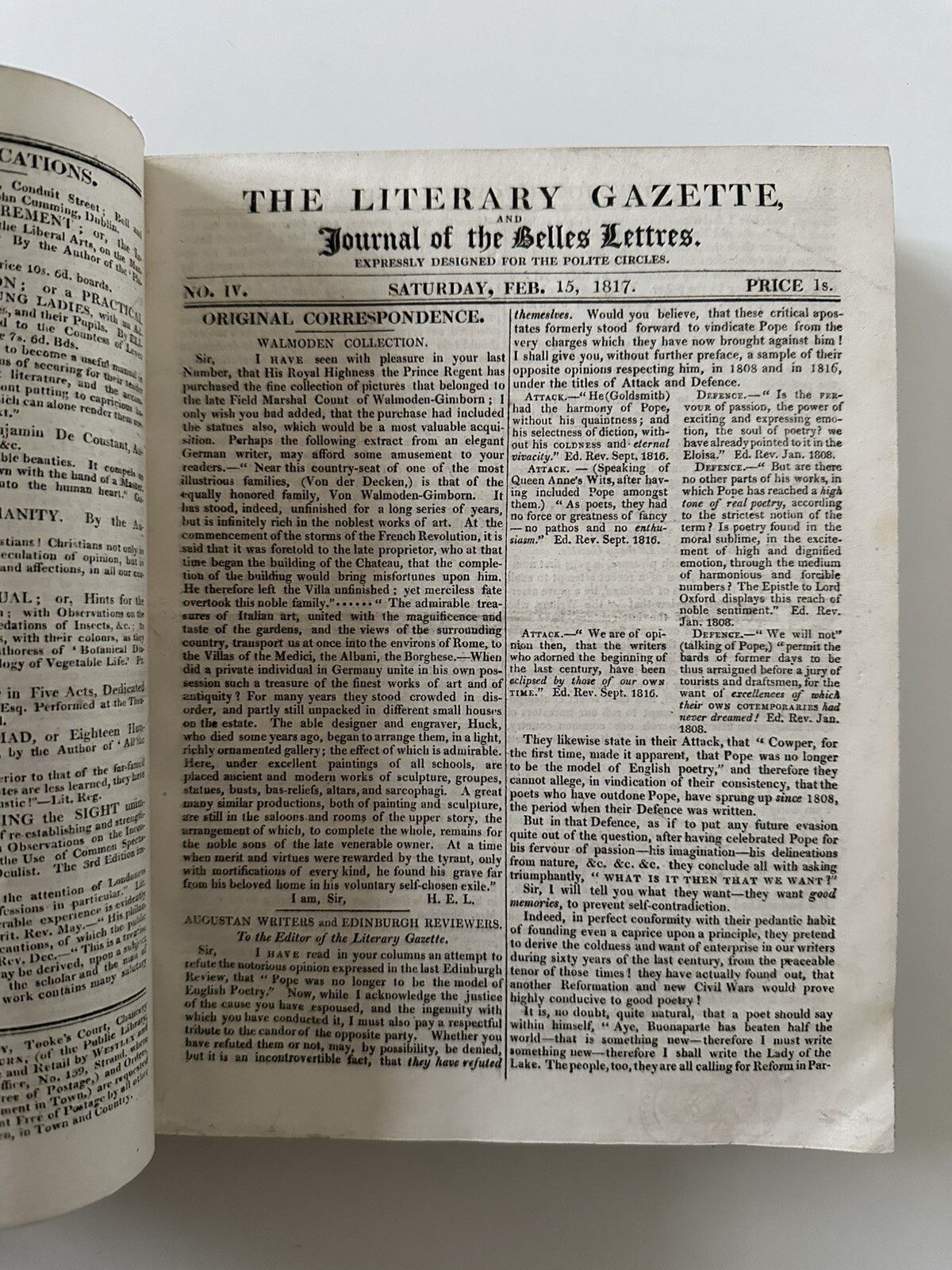 1817 The Literary Gazette Issues 1 – 49 Journal of Belles Lettres