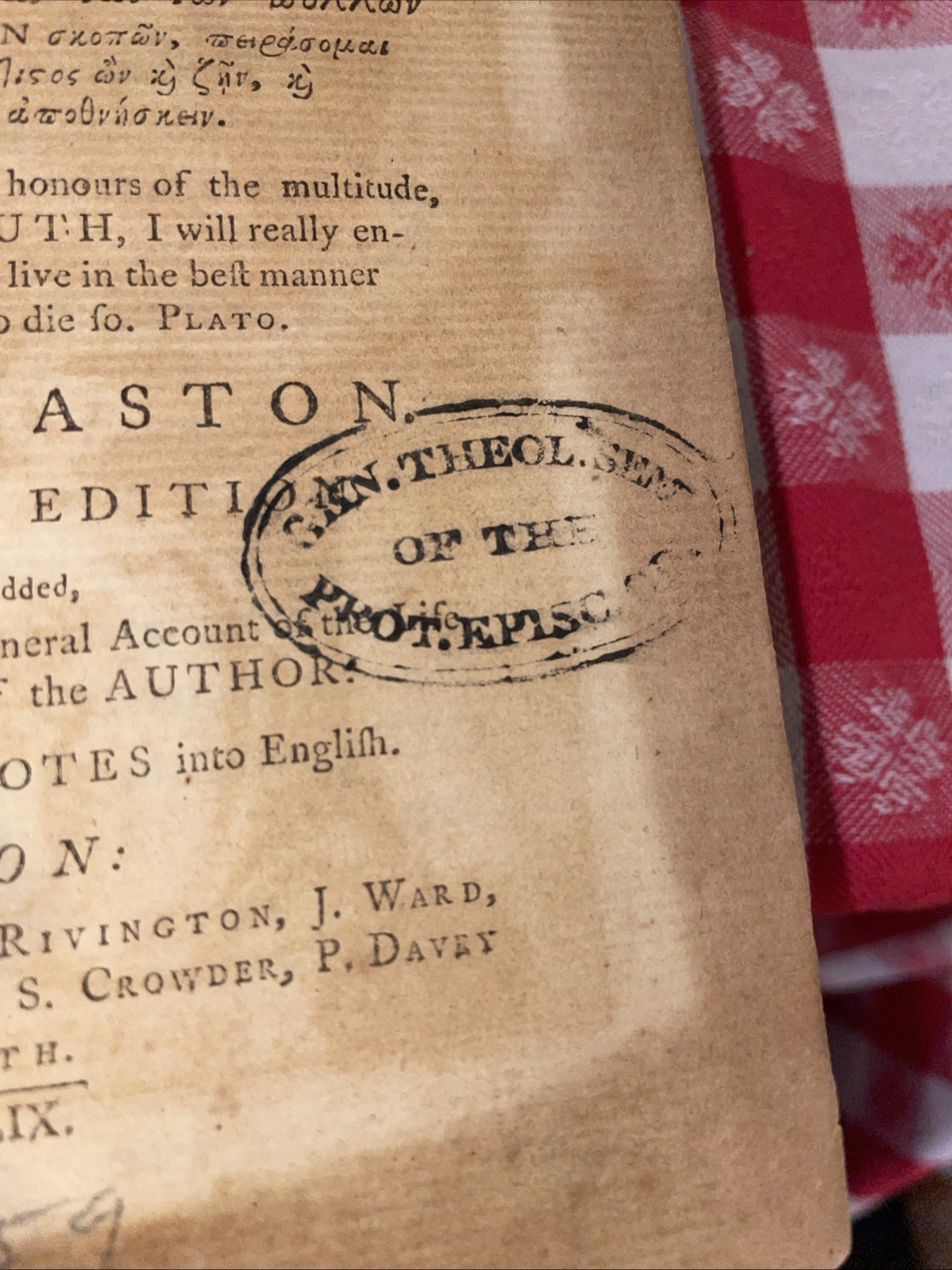 Property Of 9th Pres. William Henry Harrison The Religion Of Nature By Wollaston