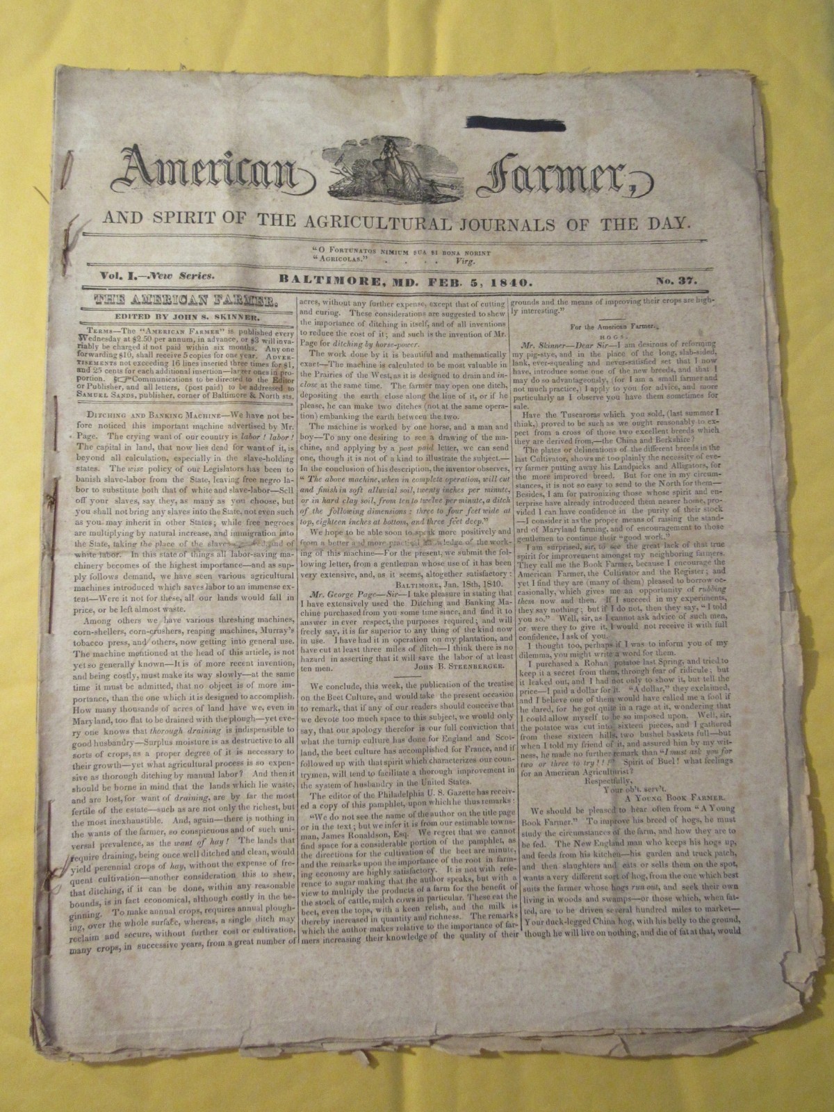 1840 American Farmer Agricultural Journals 1840 Vol 1 New Series 4 Issues 37-40