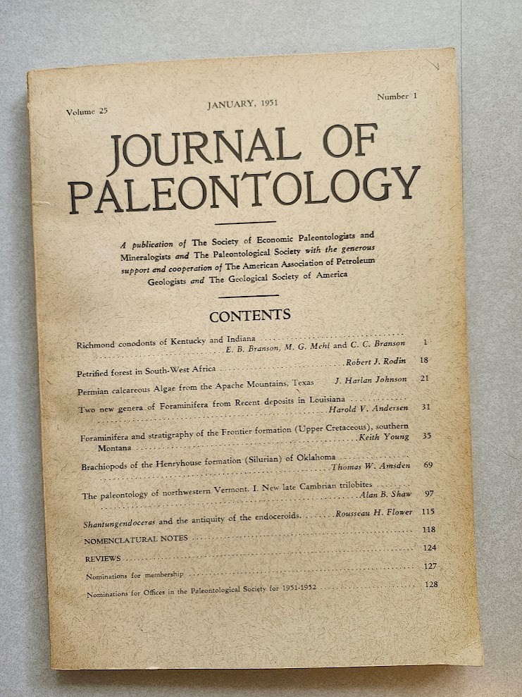 Journal of Paleontology January 1951 Petrified Forest Africa Cambrian Trilobites