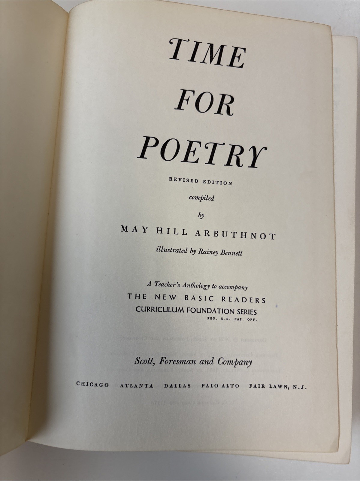 Time for Poetry Revised Edition A Teacher’s Anthology May Hill Arbuthnot 1959