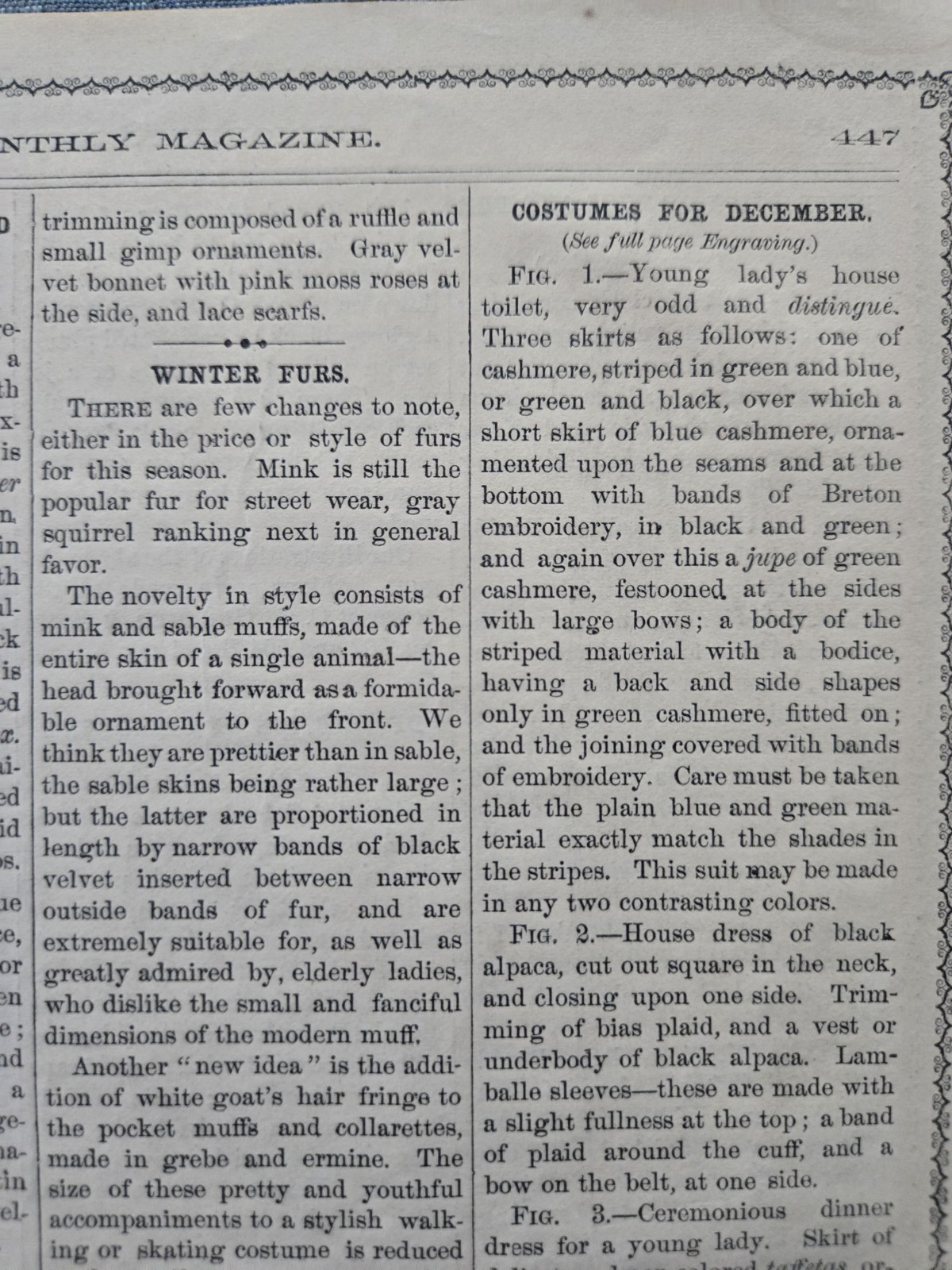 Demorest’s Monthly Magazine Dec 1868 FASHION LITERATURE ART & ADS
