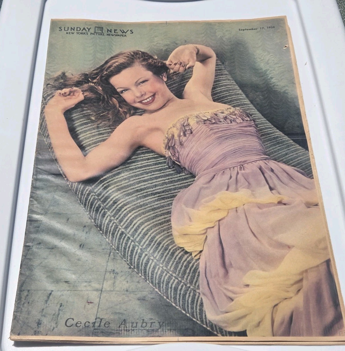 NEW YORK SUNDAY NEWS CECILE AUBRY ON COVER Sept 17, 1950 GOOD COND 24 PAGES