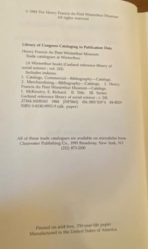 WINTERTHUR : GUIDE TO THE LITERATURE OF MERCHANDISING 1750 TO 1980 McKinstry